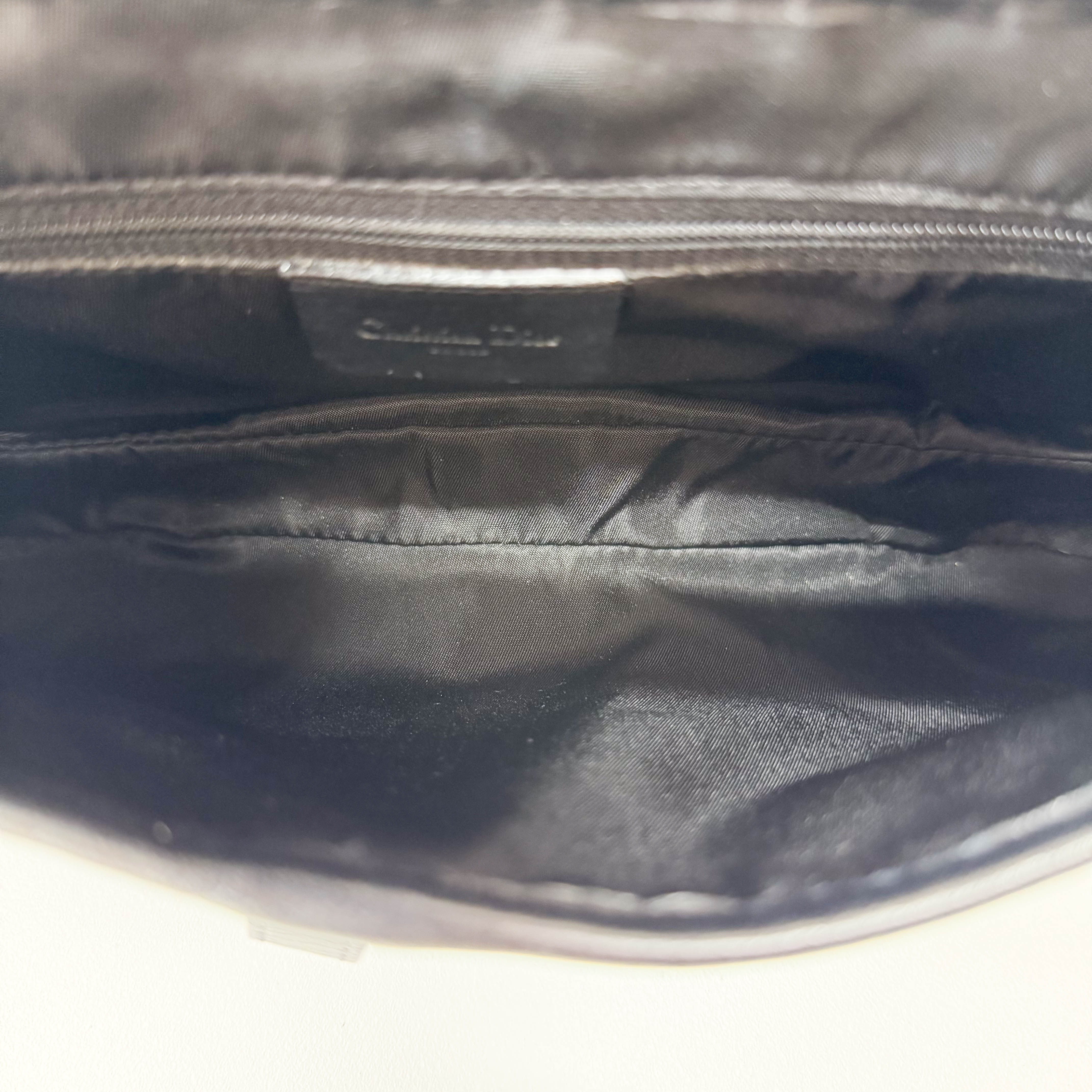 Double Saddle Ostrich Black Leather Shoulder Bag