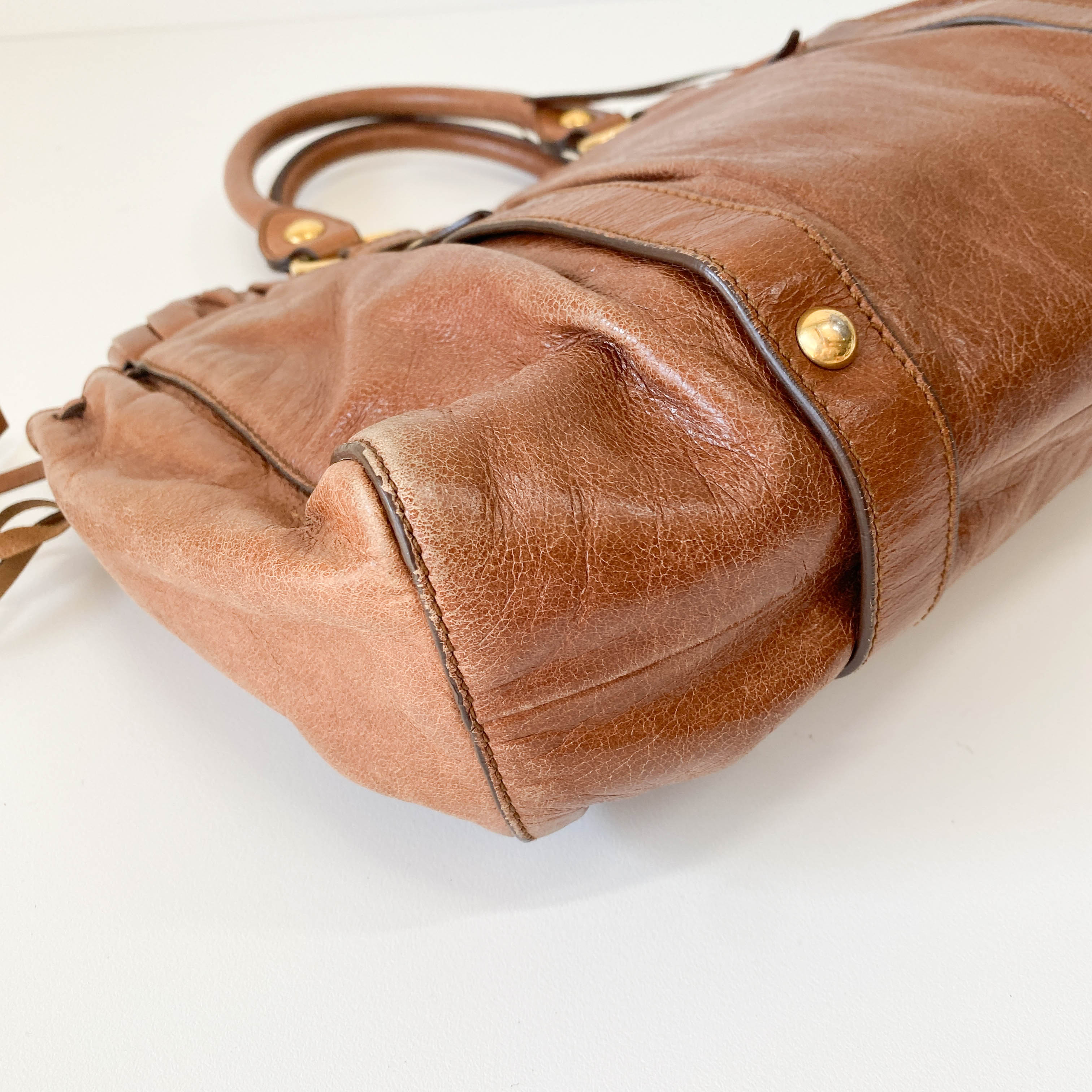 Vitello Brown Leather Top Handle Bag