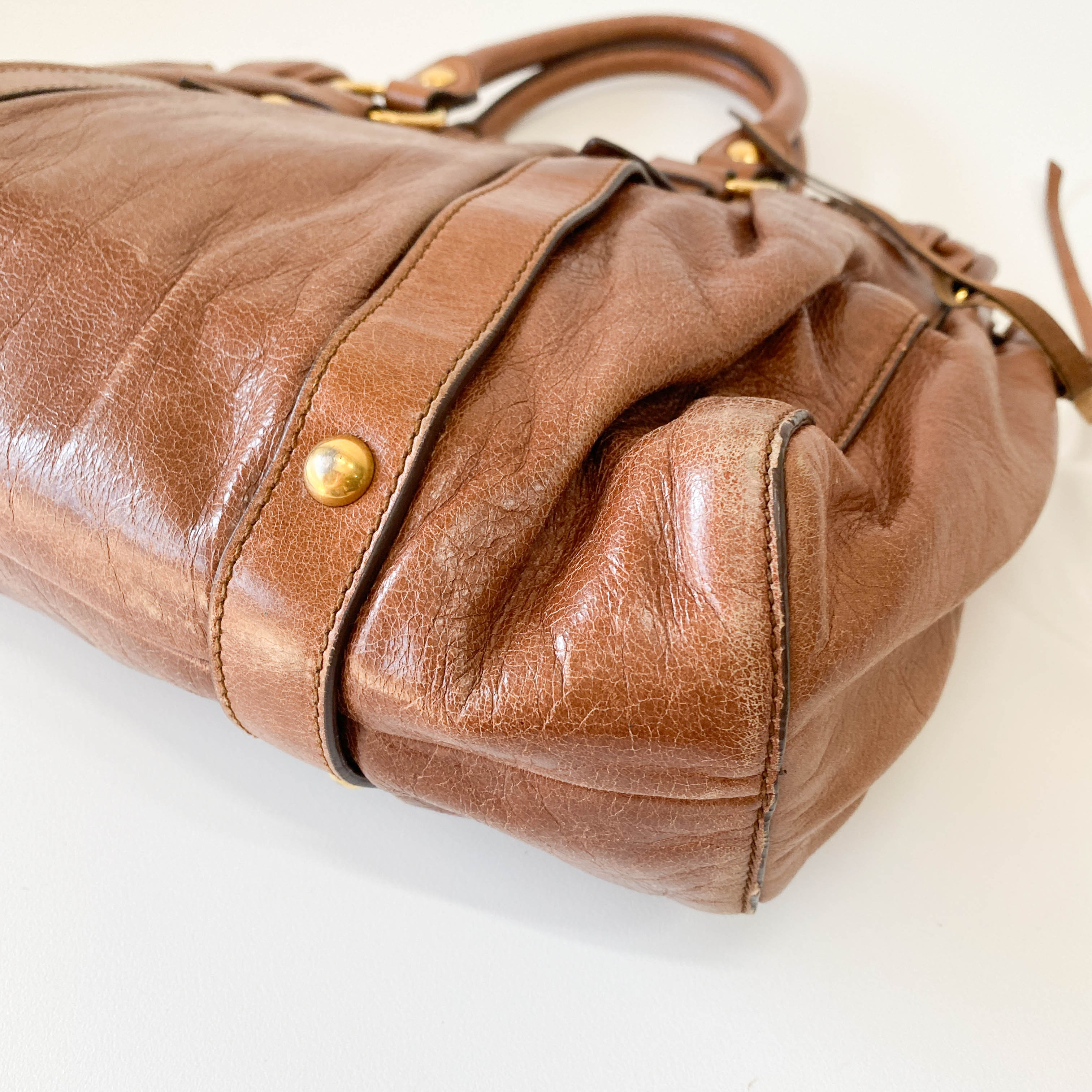 Vitello Brown Leather Top Handle Bag
