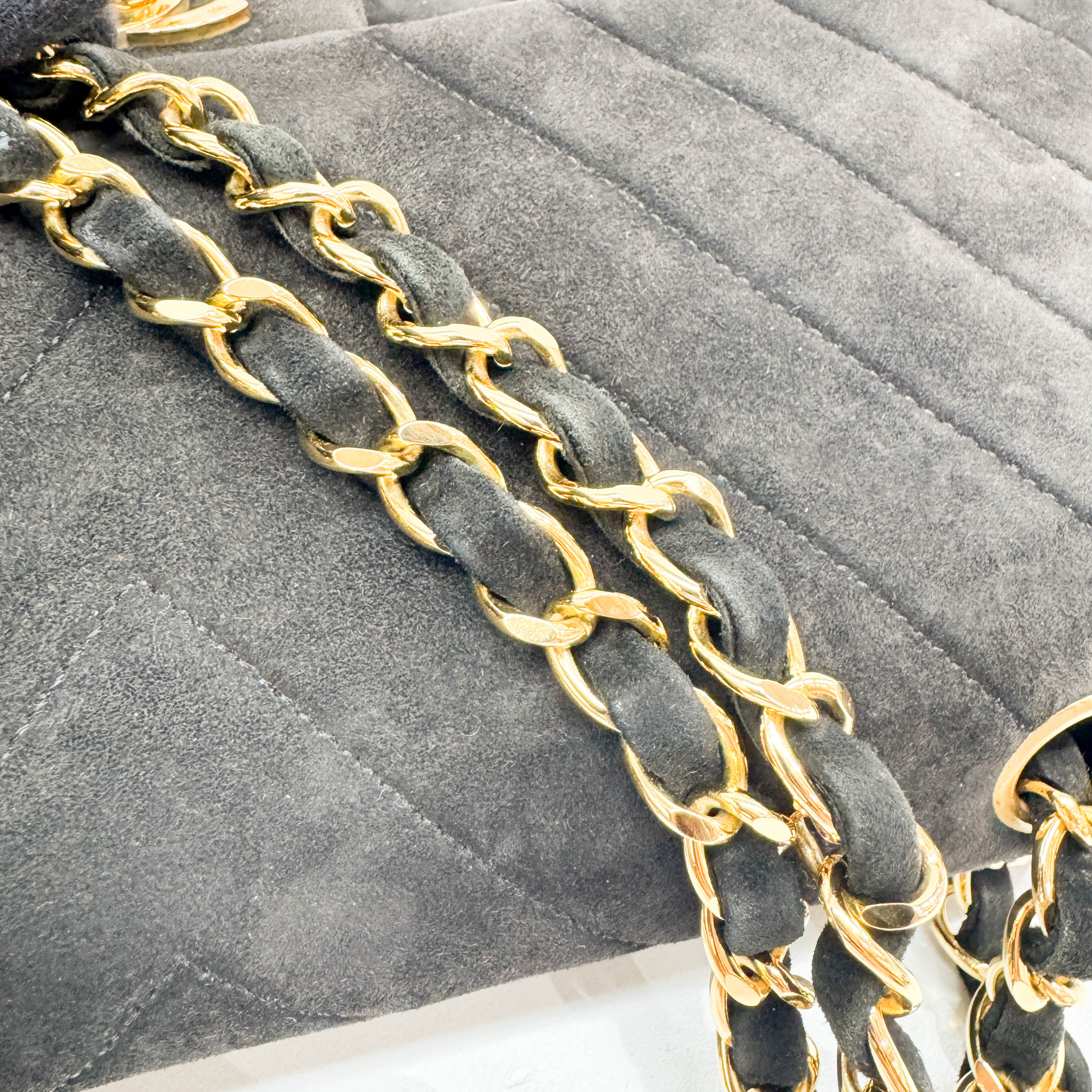 Classic Double Flap Chevron Black Suede Shoulder Bag