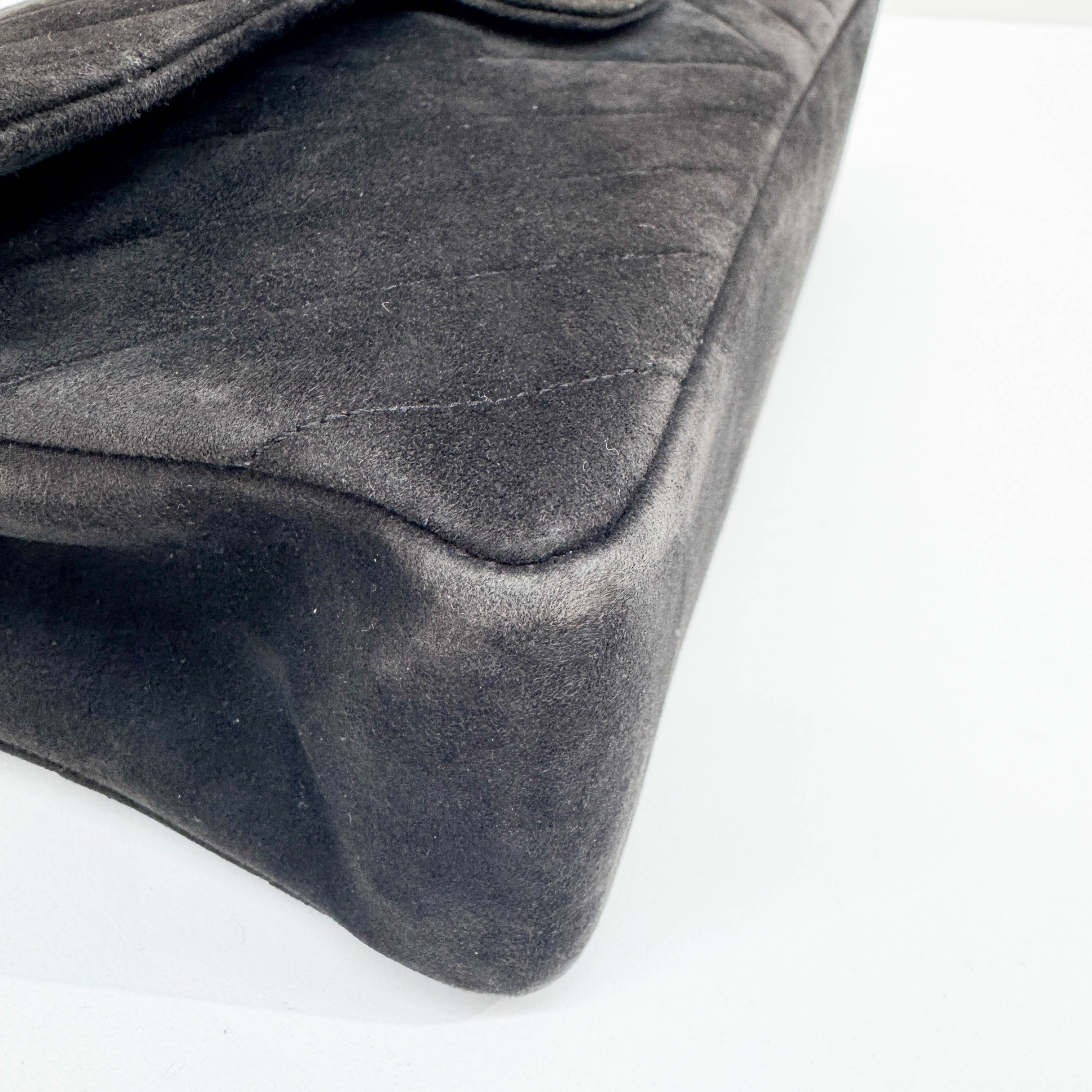 Classic Double Flap Chevron Black Suede Shoulder Bag