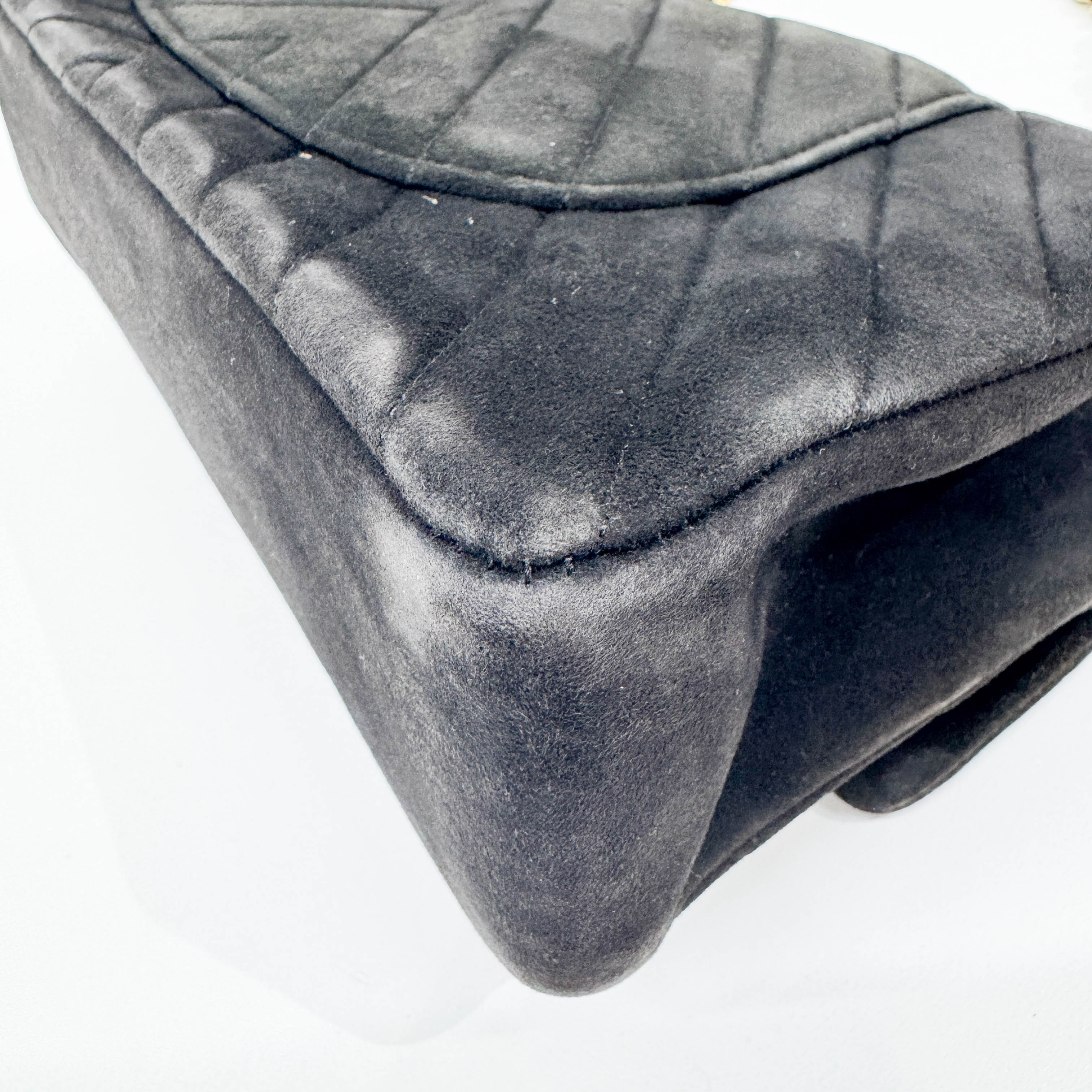 Classic Double Flap Chevron Black Suede Shoulder Bag