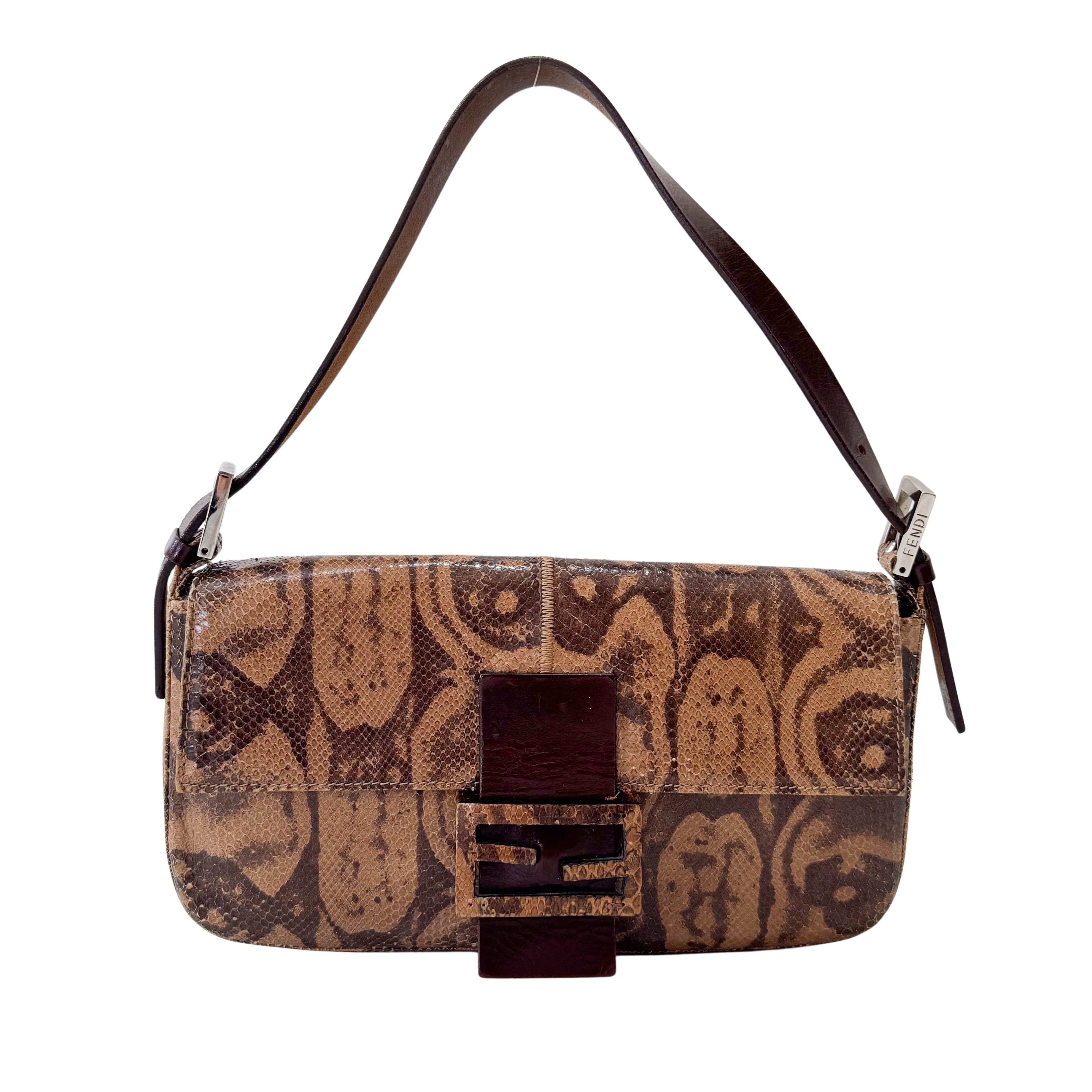 Baguette Brown Leather Shoulder Bag