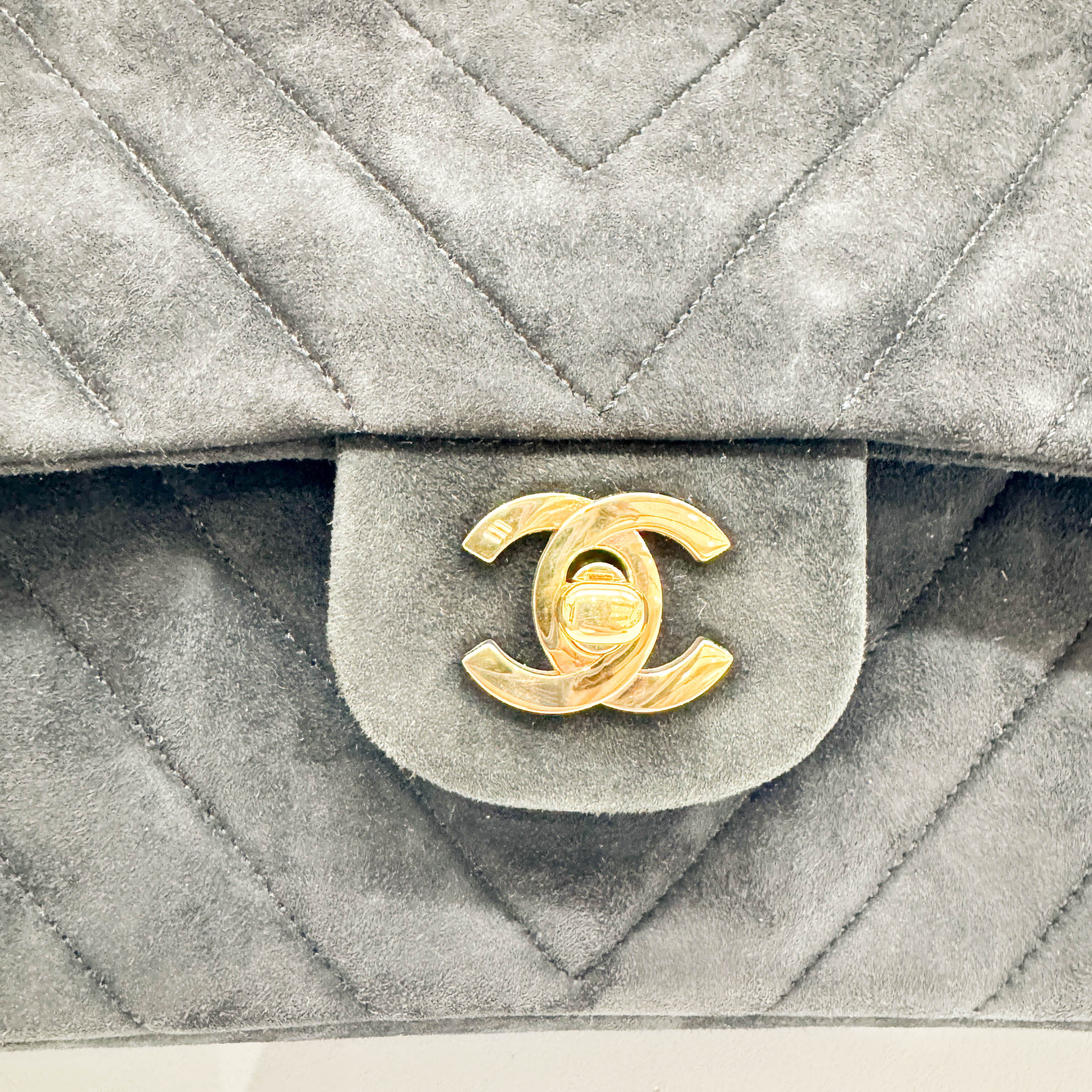 Classic Double Flap Chevron Black Suede Shoulder Bag