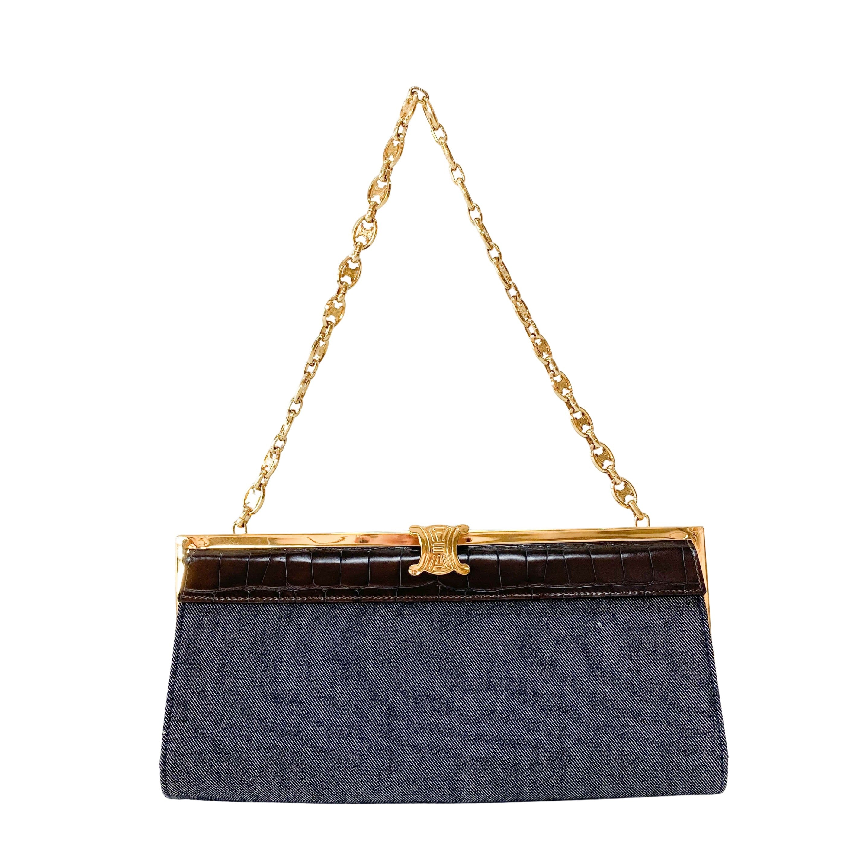 Blue Denim Clutch Shoulder Bag
