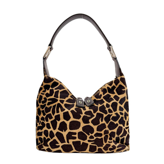Brown Giraffe Print Pony Hair Shoulder Bag