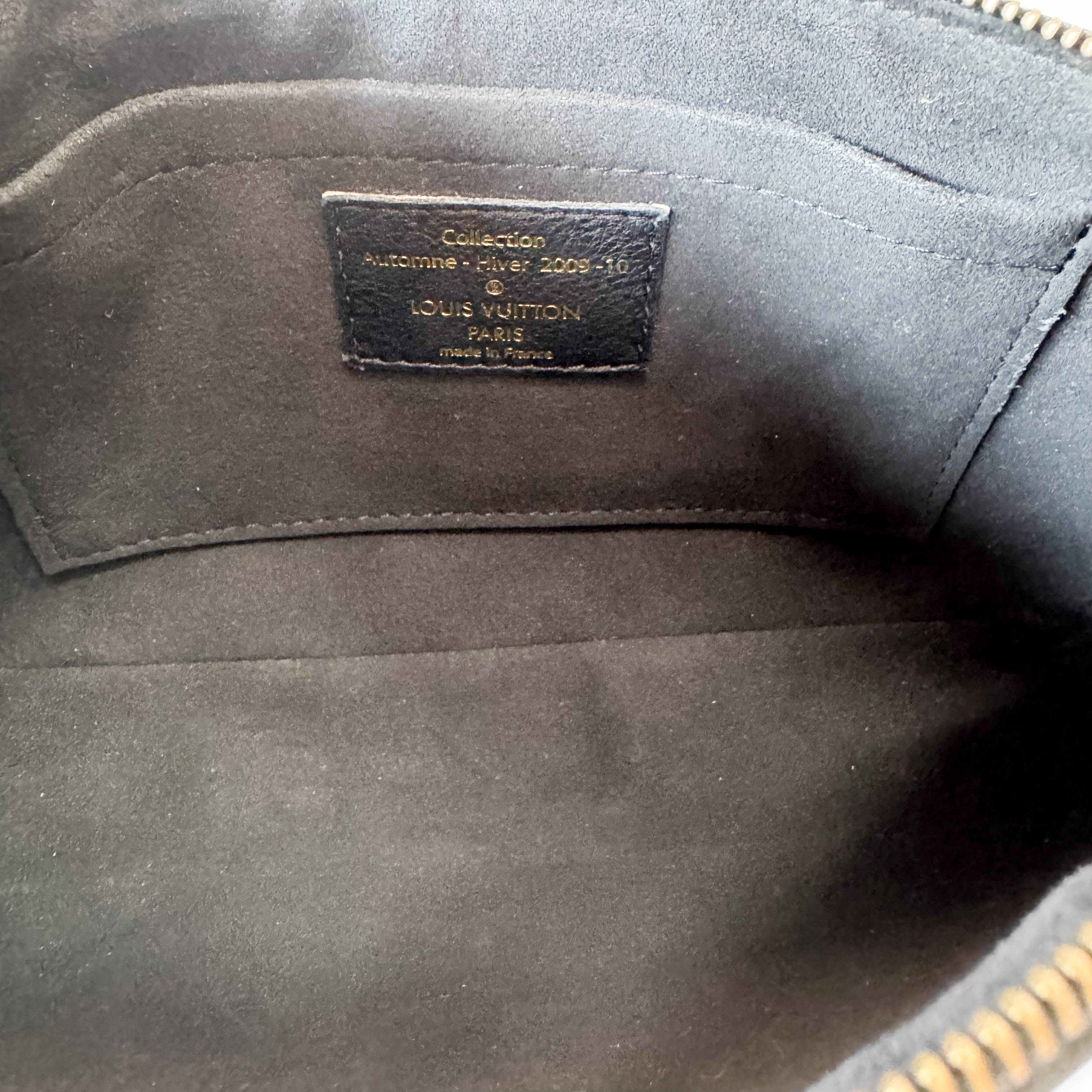 Gold Sequin Monogram in Black Leather Handbag