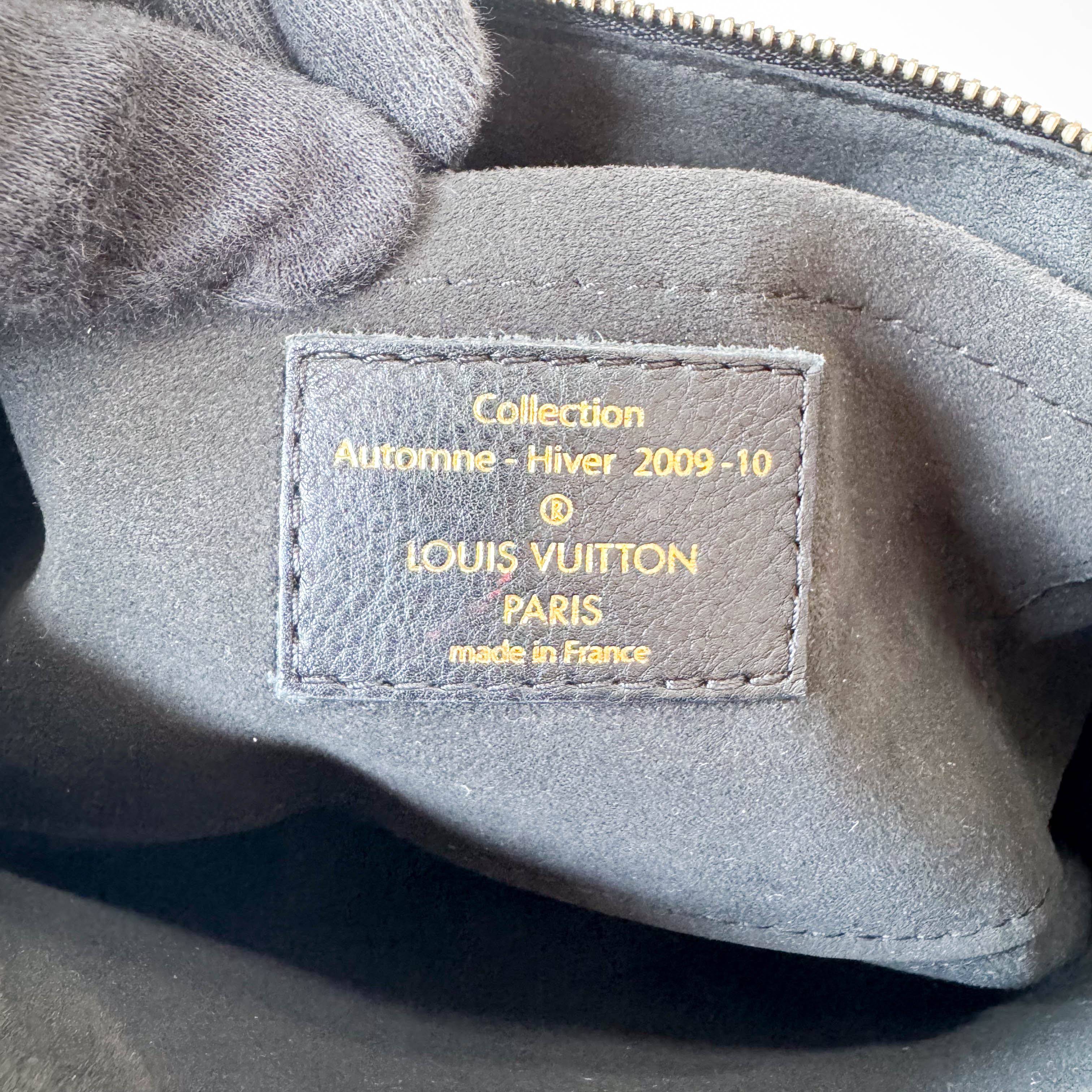 Gold Sequin Monogram in Black Leather Handbag