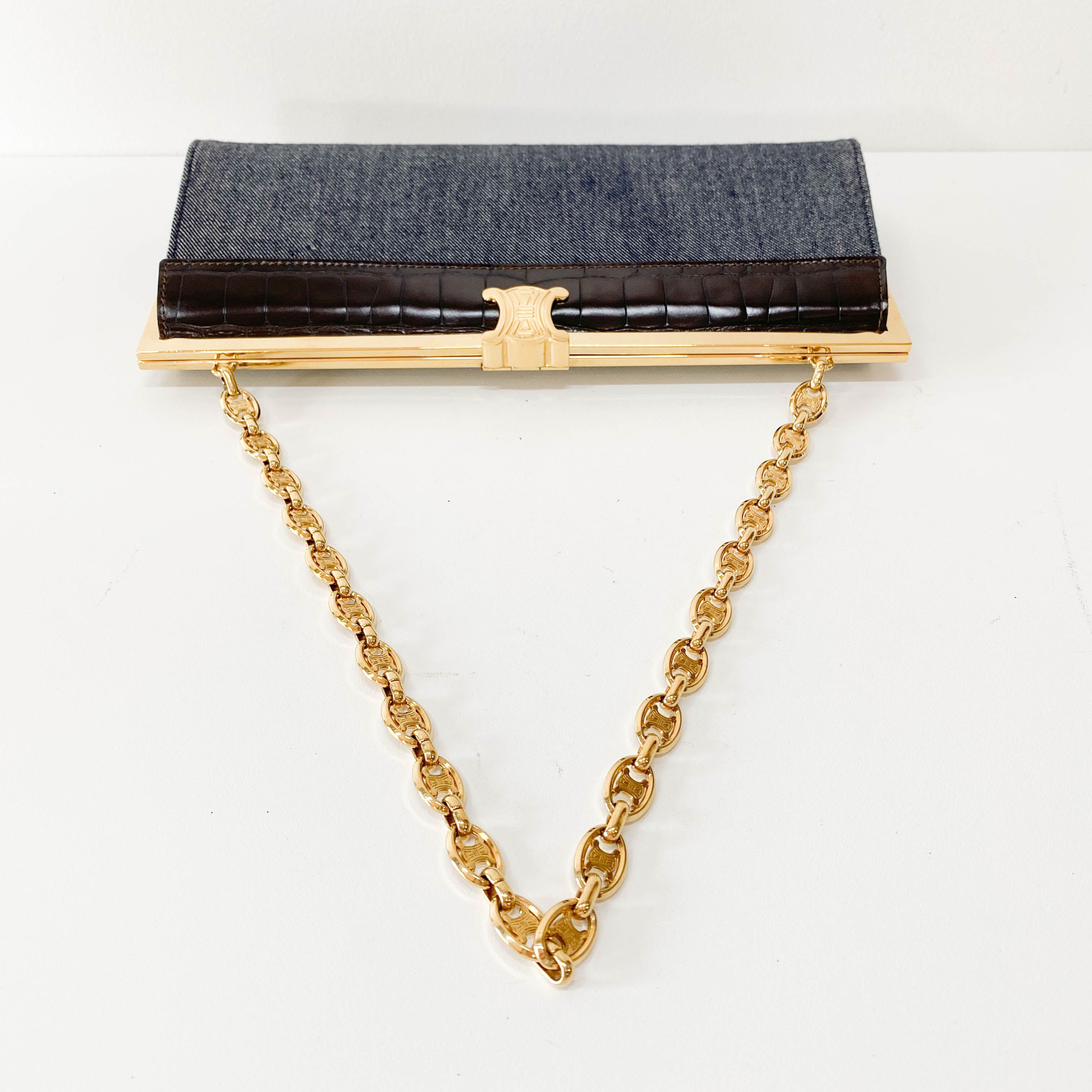 Blue Denim Clutch Shoulder Bag