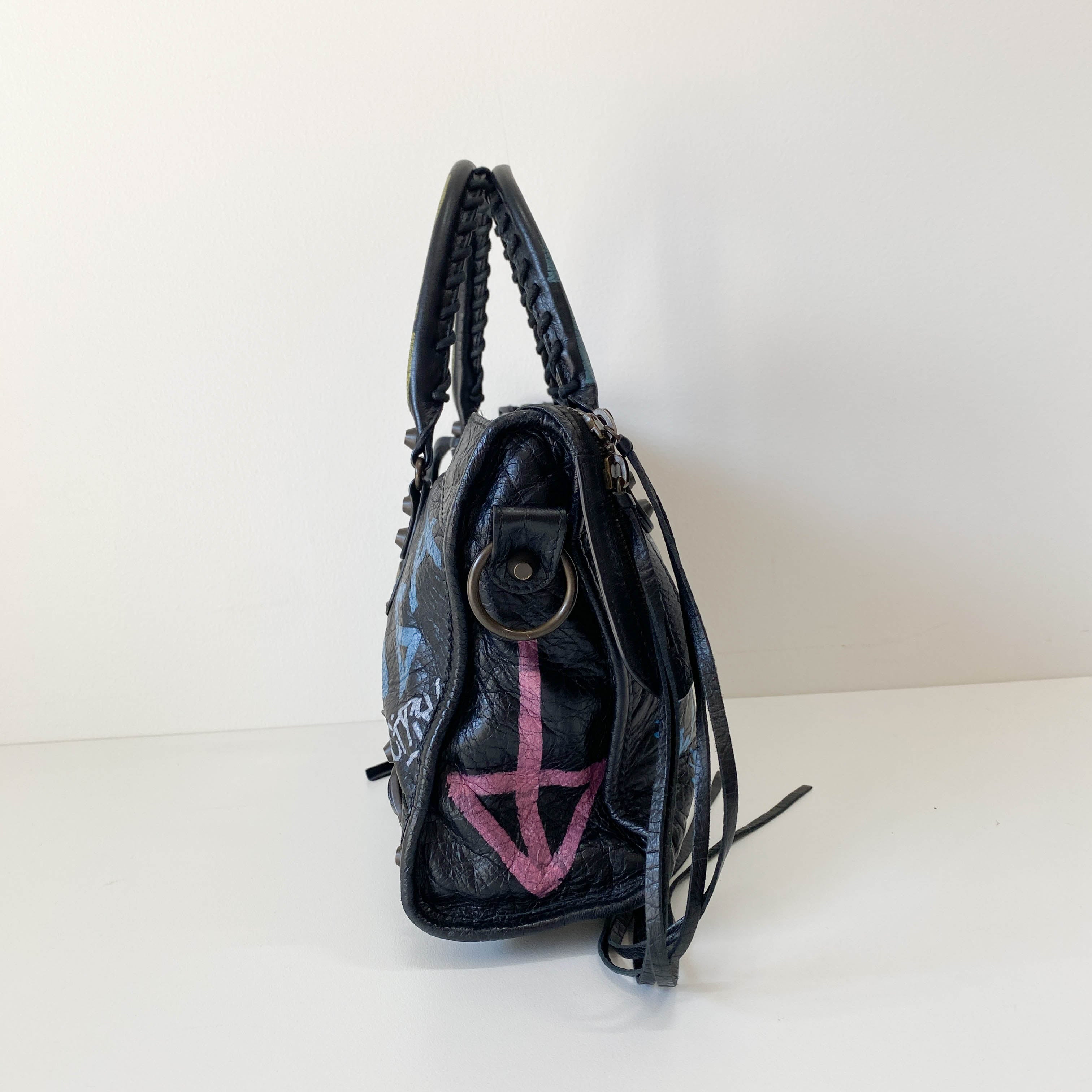 Graffiti The City Black Leather Hand Bag