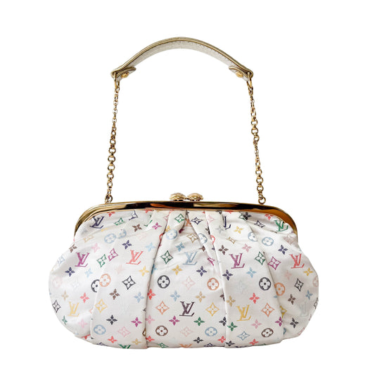 Aumoniere Pochette Mini White Monogram Satin Shoulder Bag
