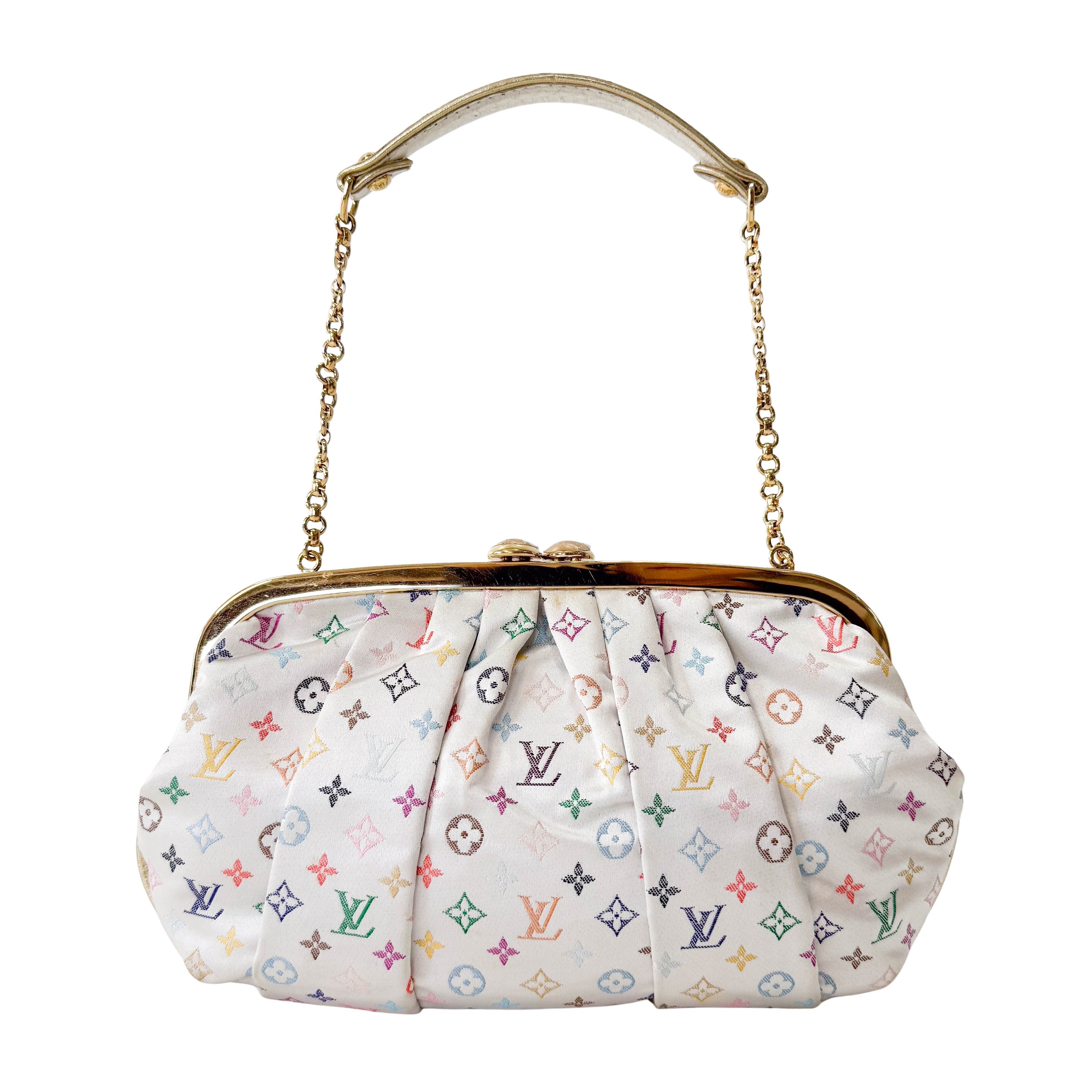 Aumoniere Pochette Mini White Monogram Satin Shoulder Bag