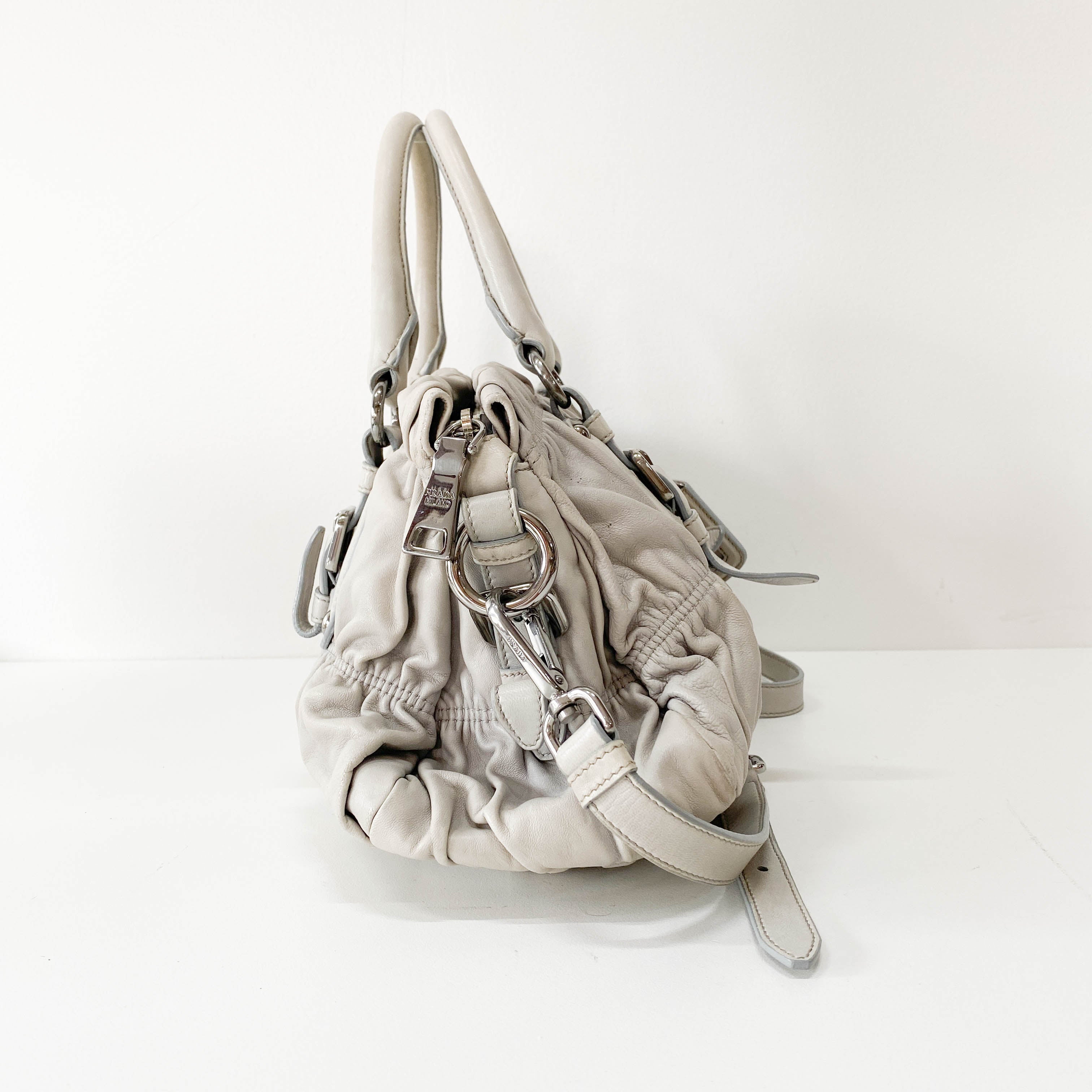 Grey Nappa Leather Two Way Bag