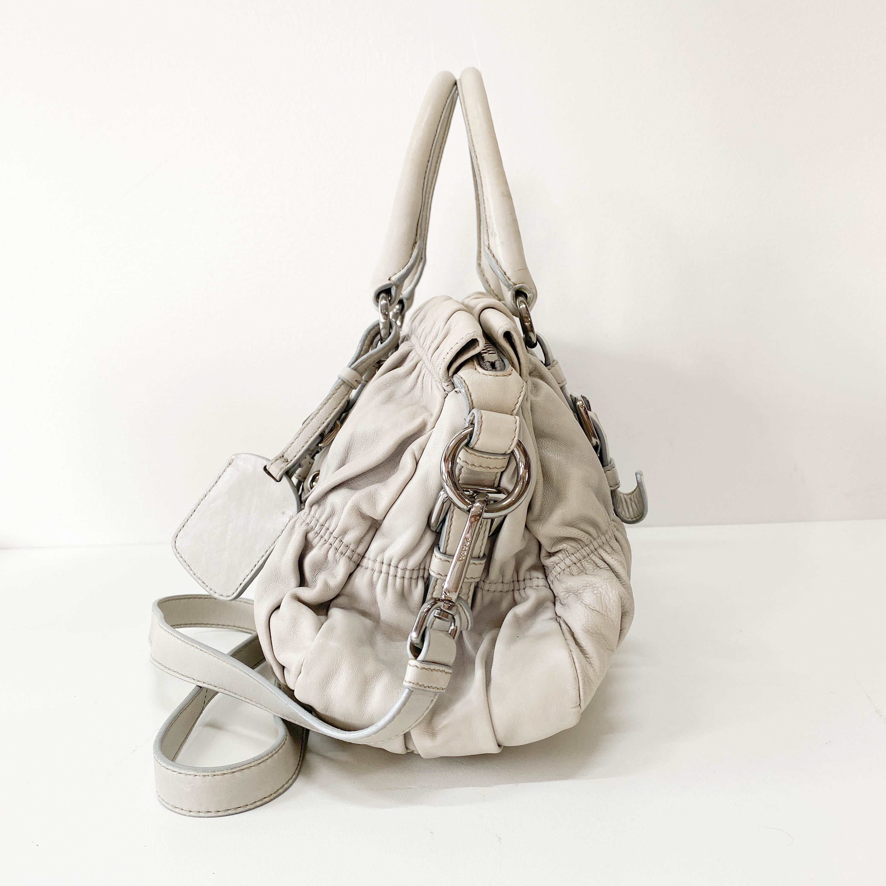 Grey Nappa Leather Two Way Bag