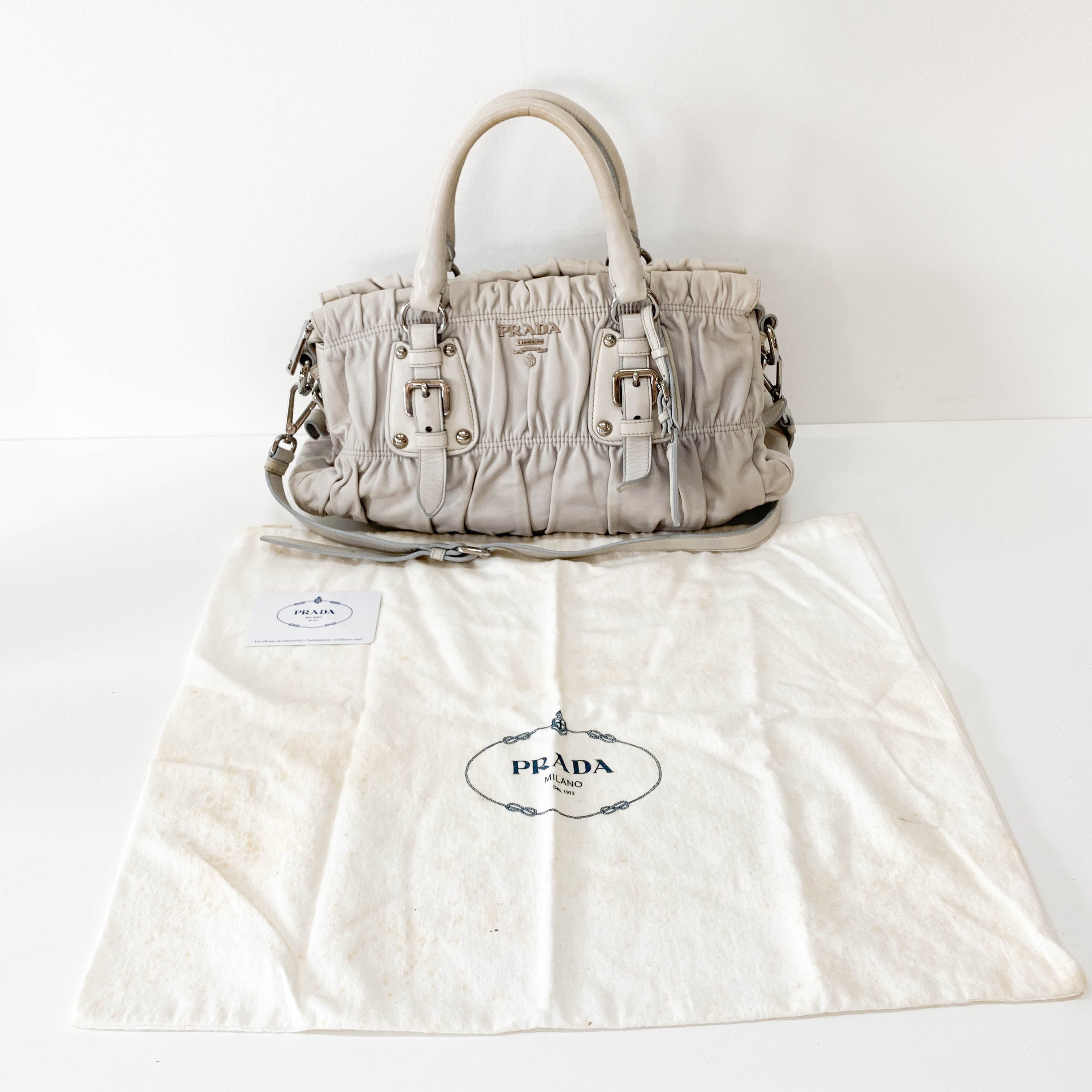 Grey Nappa Leather Two Way Bag