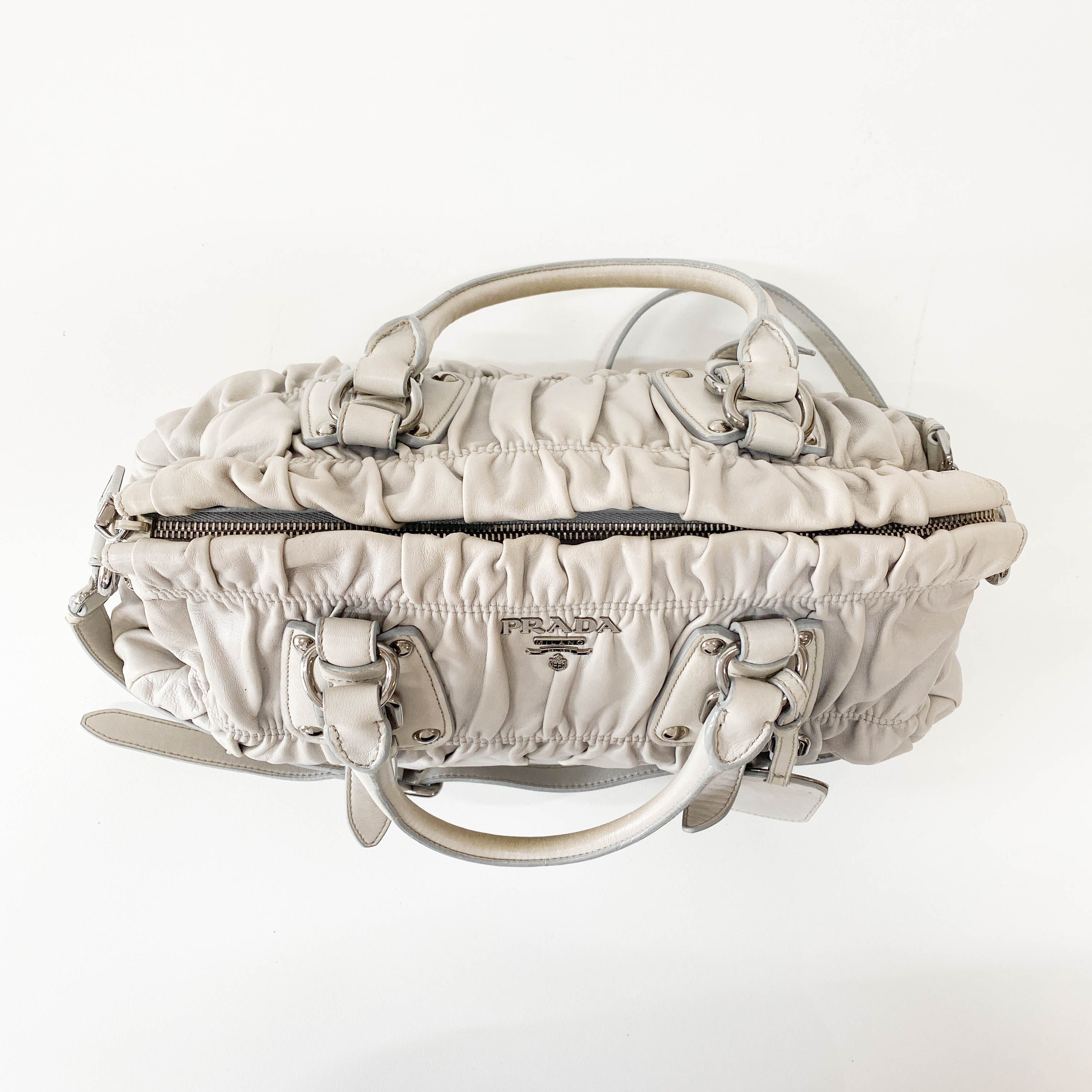 Grey Nappa Leather Two Way Bag