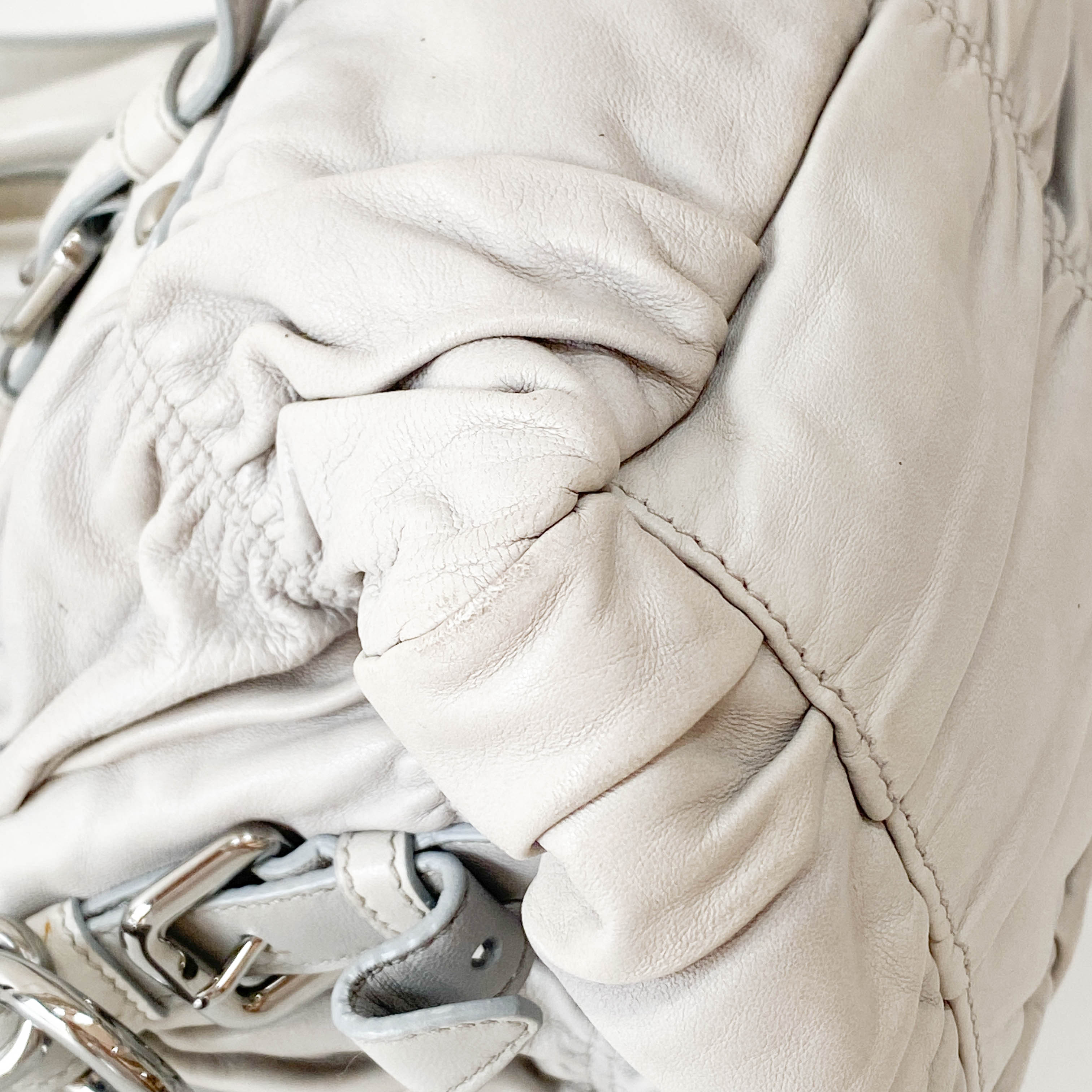 Grey Nappa Leather Two Way Bag