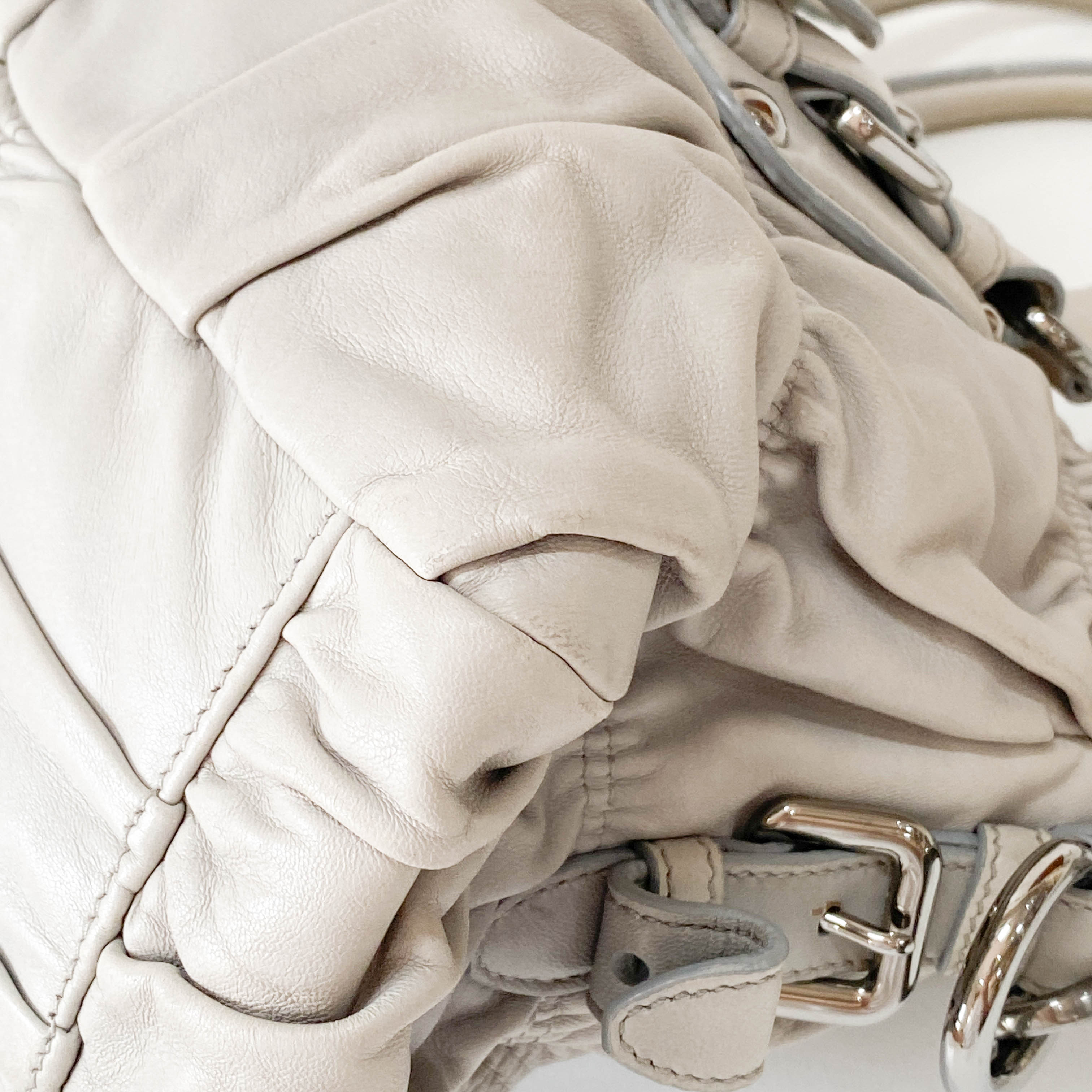 Grey Nappa Leather Two Way Bag