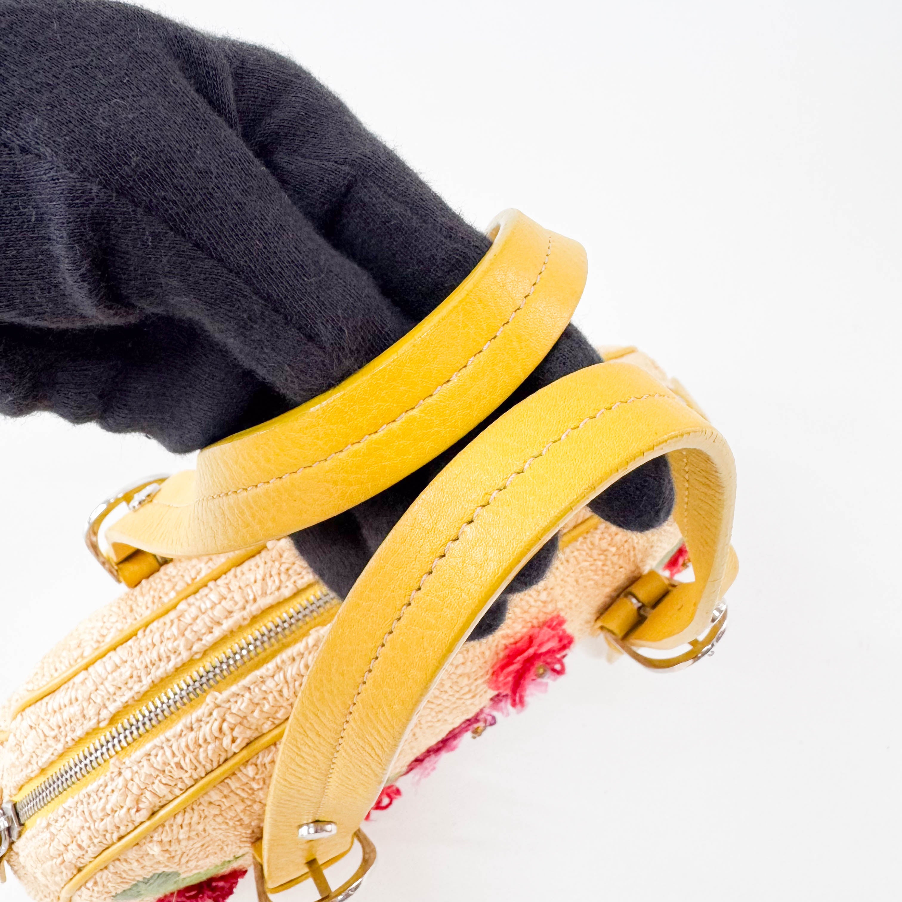 Flowers Embroidery in Straw and Yellow Leather Bag