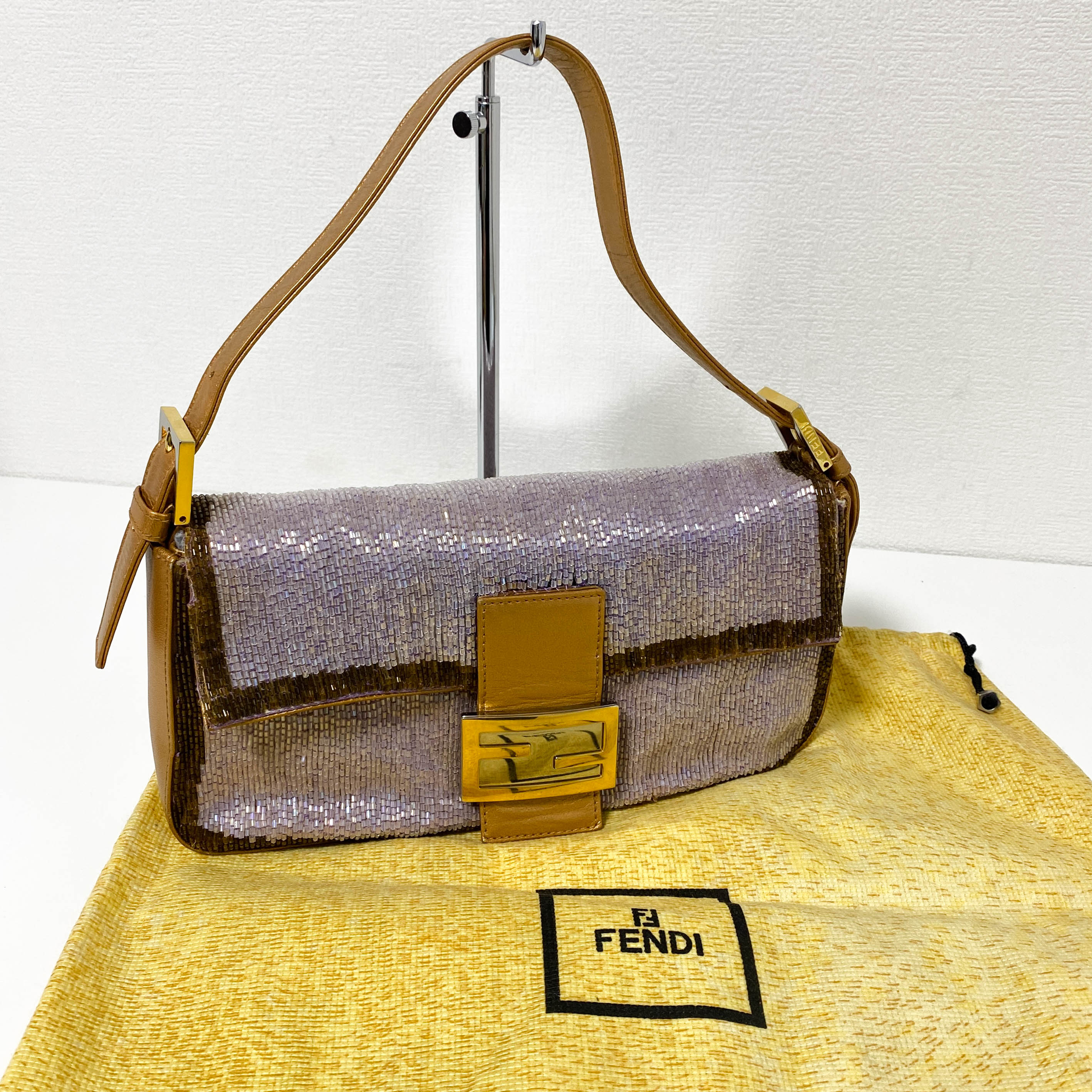 Baguette Purple Beaded Shoulder Bag