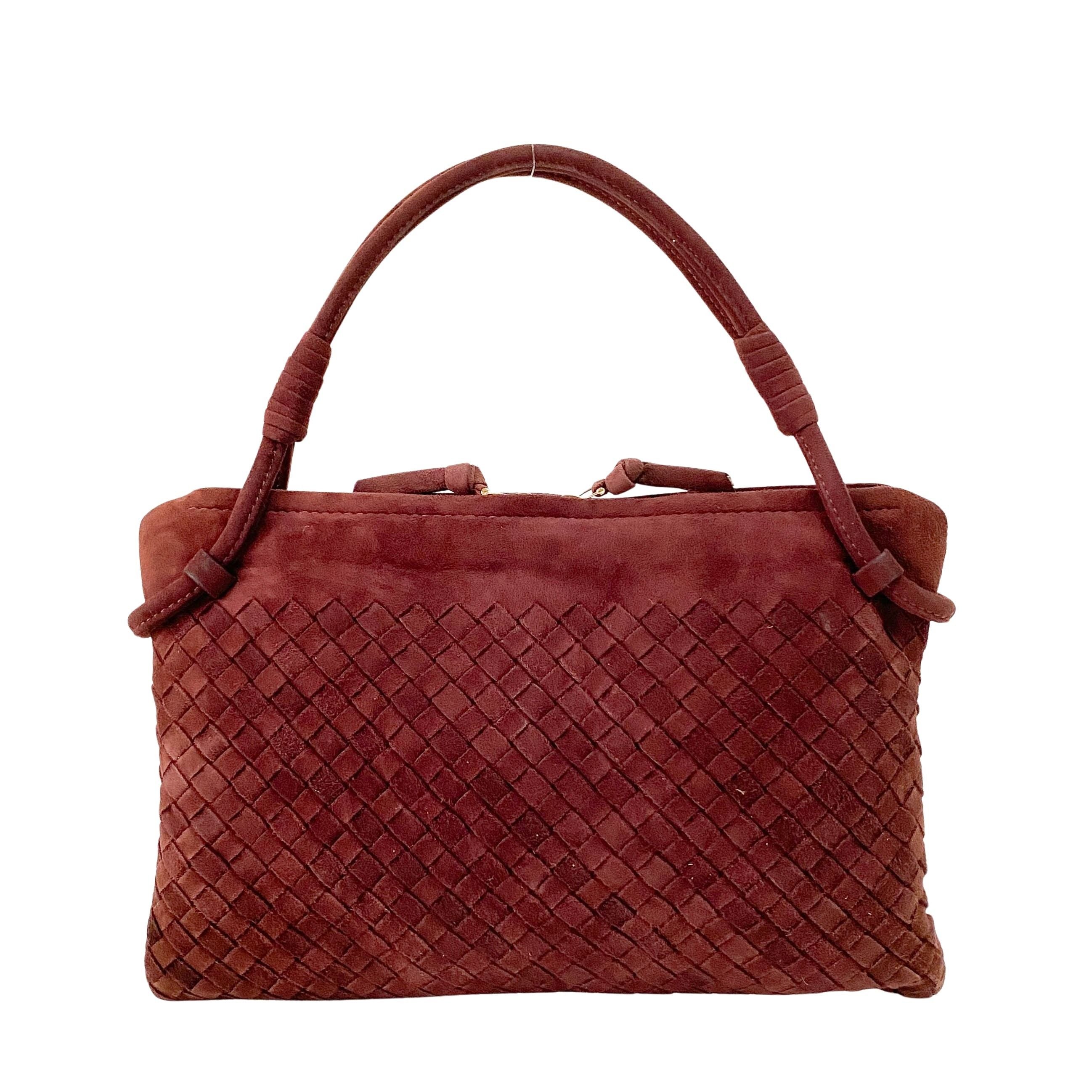 Intrecciato Brown Suede Shoulder Bag