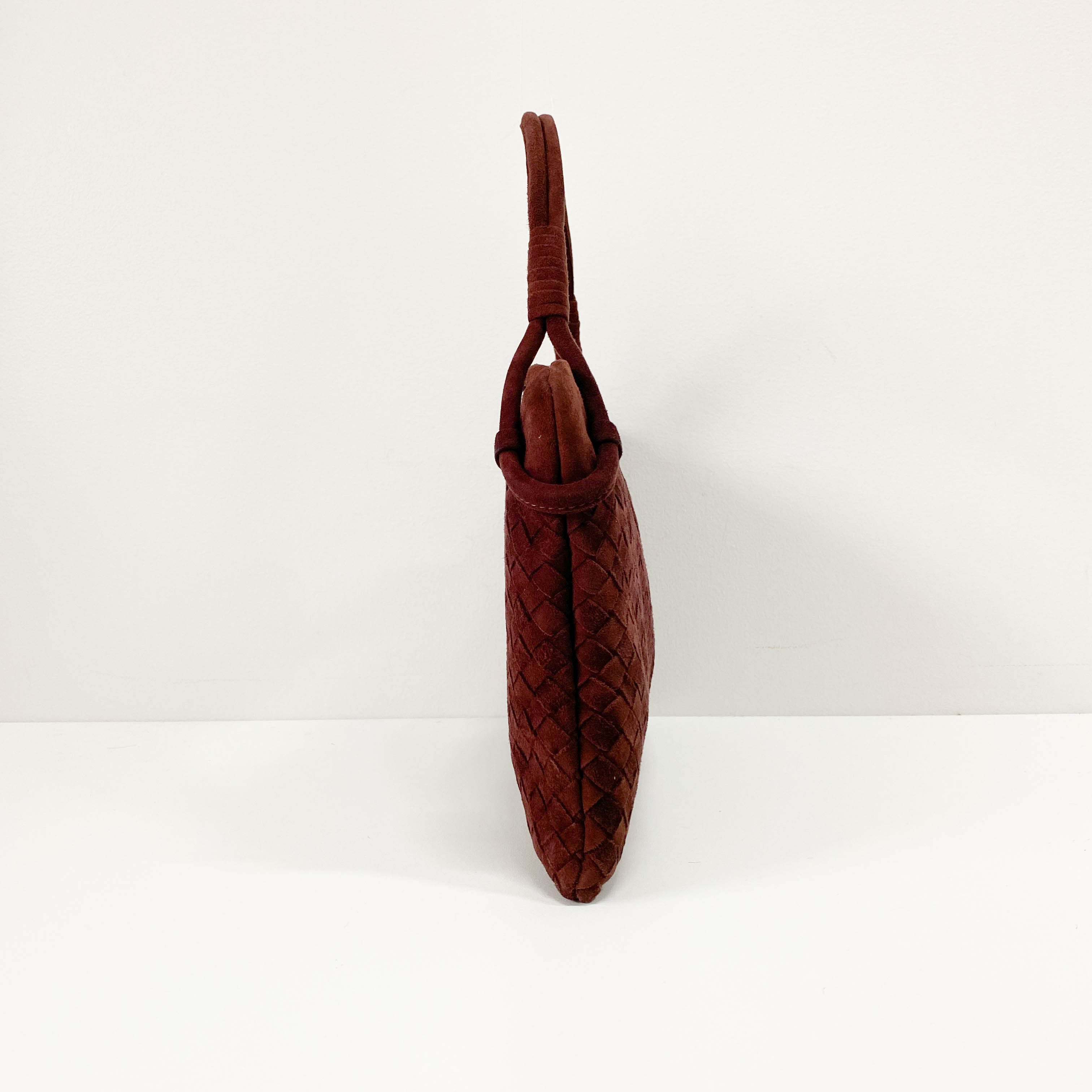 Intrecciato Brown Suede Shoulder Bag