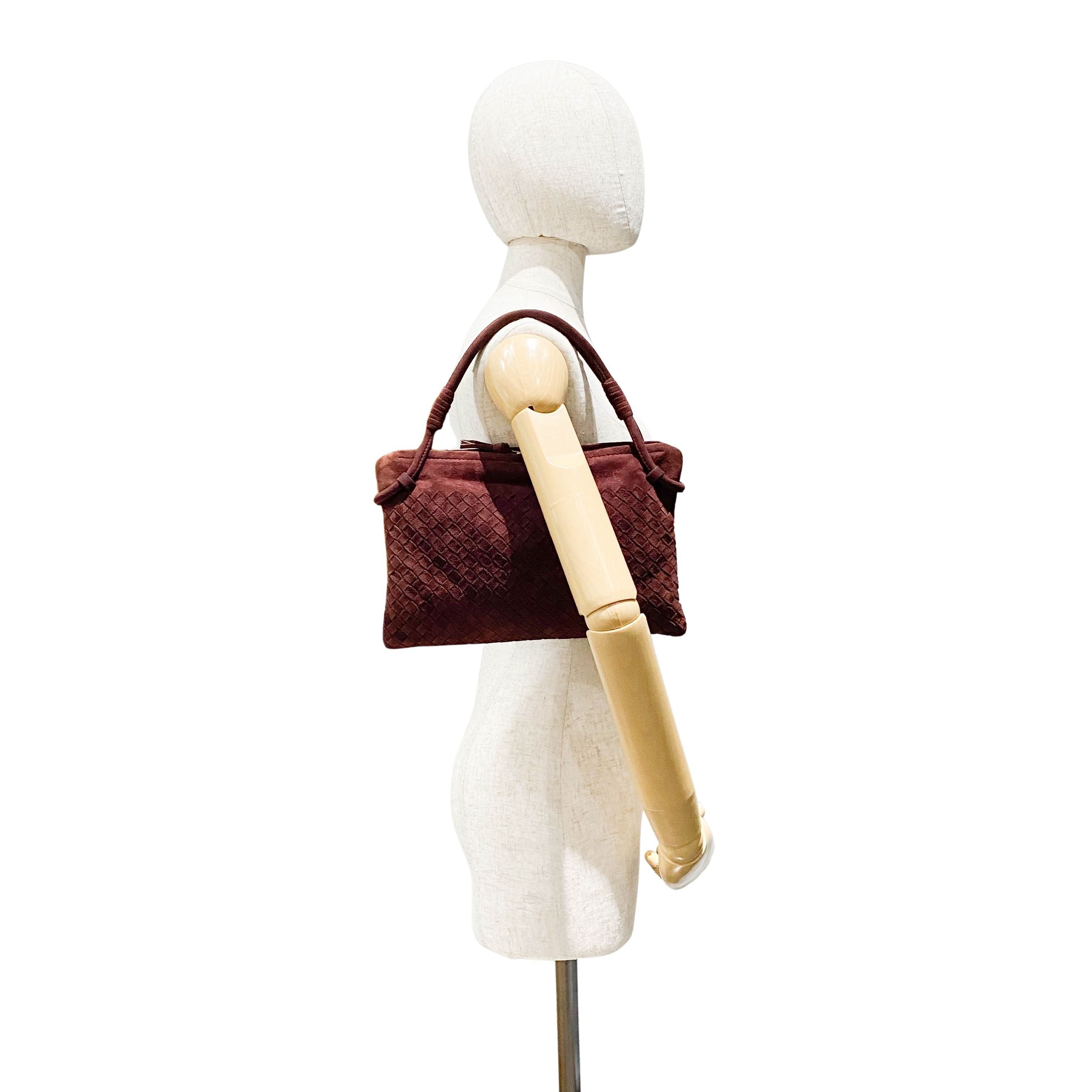 Intrecciato Brown Suede Shoulder Bag