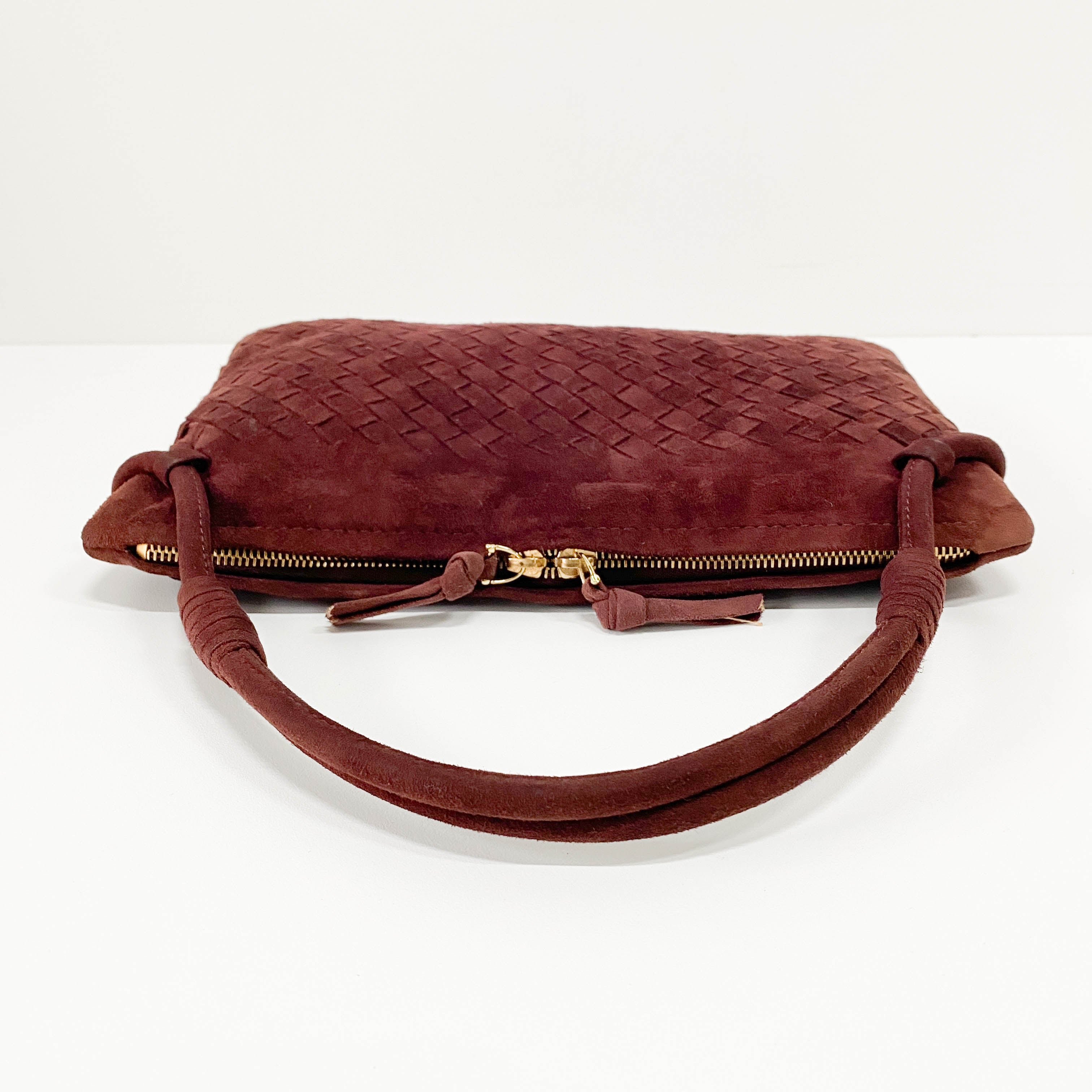 Intrecciato Brown Suede Shoulder Bag