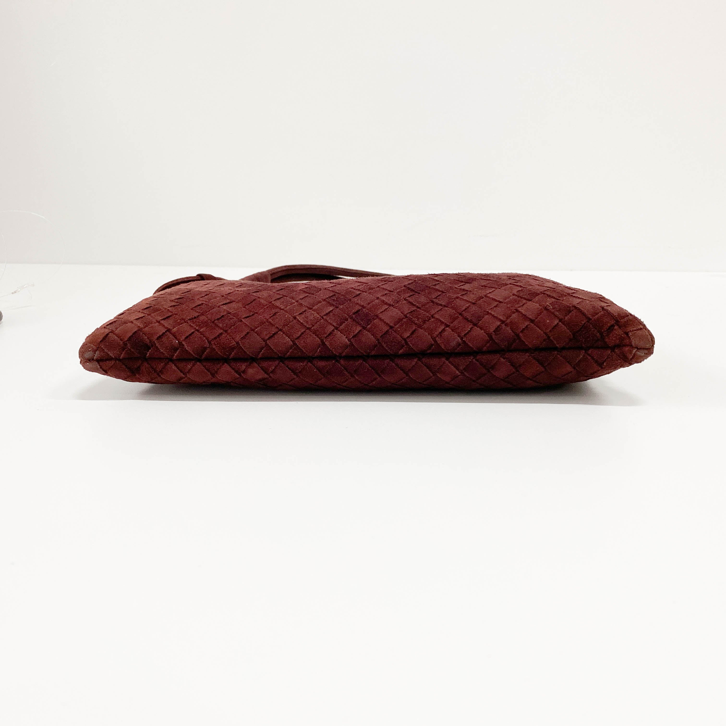 Intrecciato Brown Suede Shoulder Bag