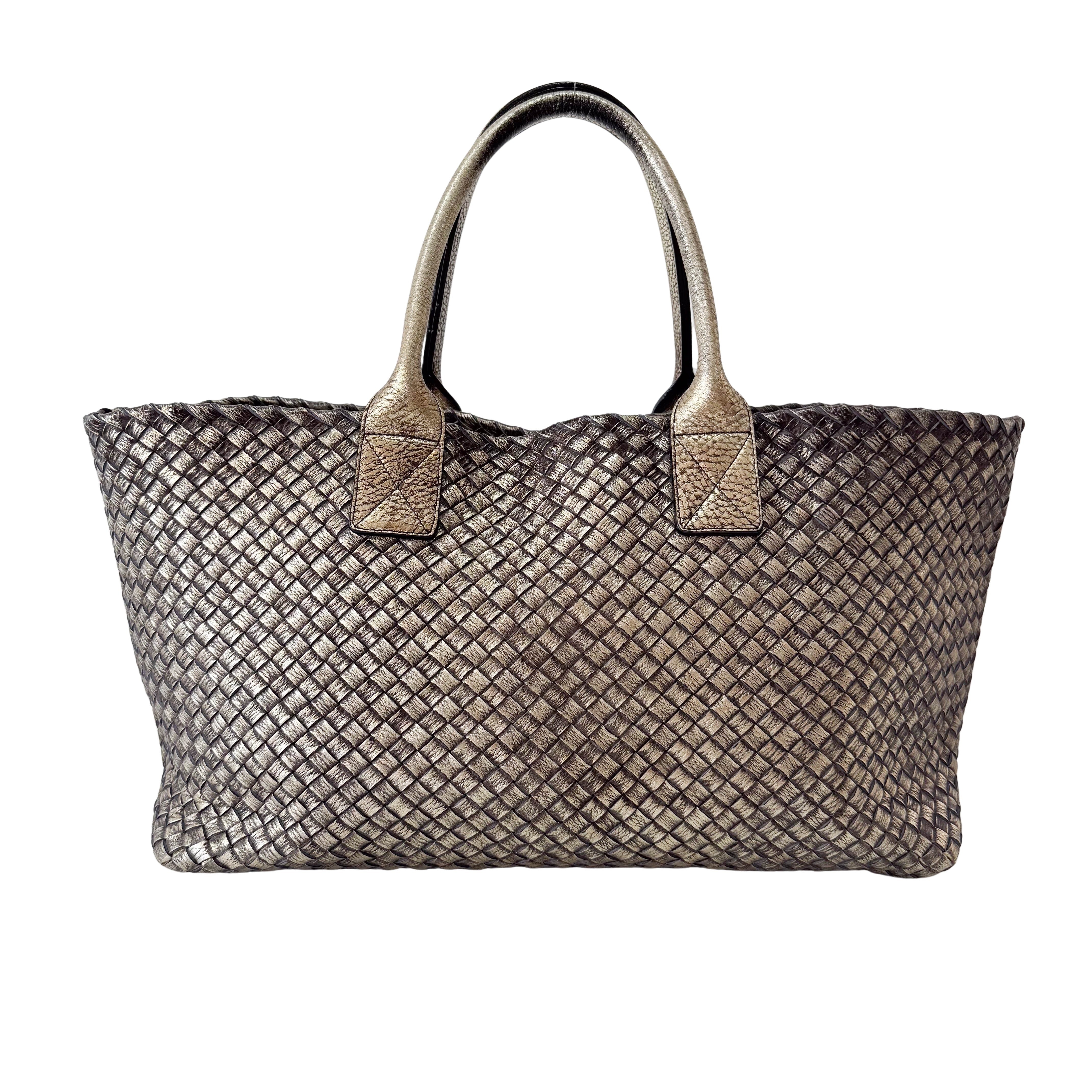 Intrecciato Gold Leather Tote Bag
