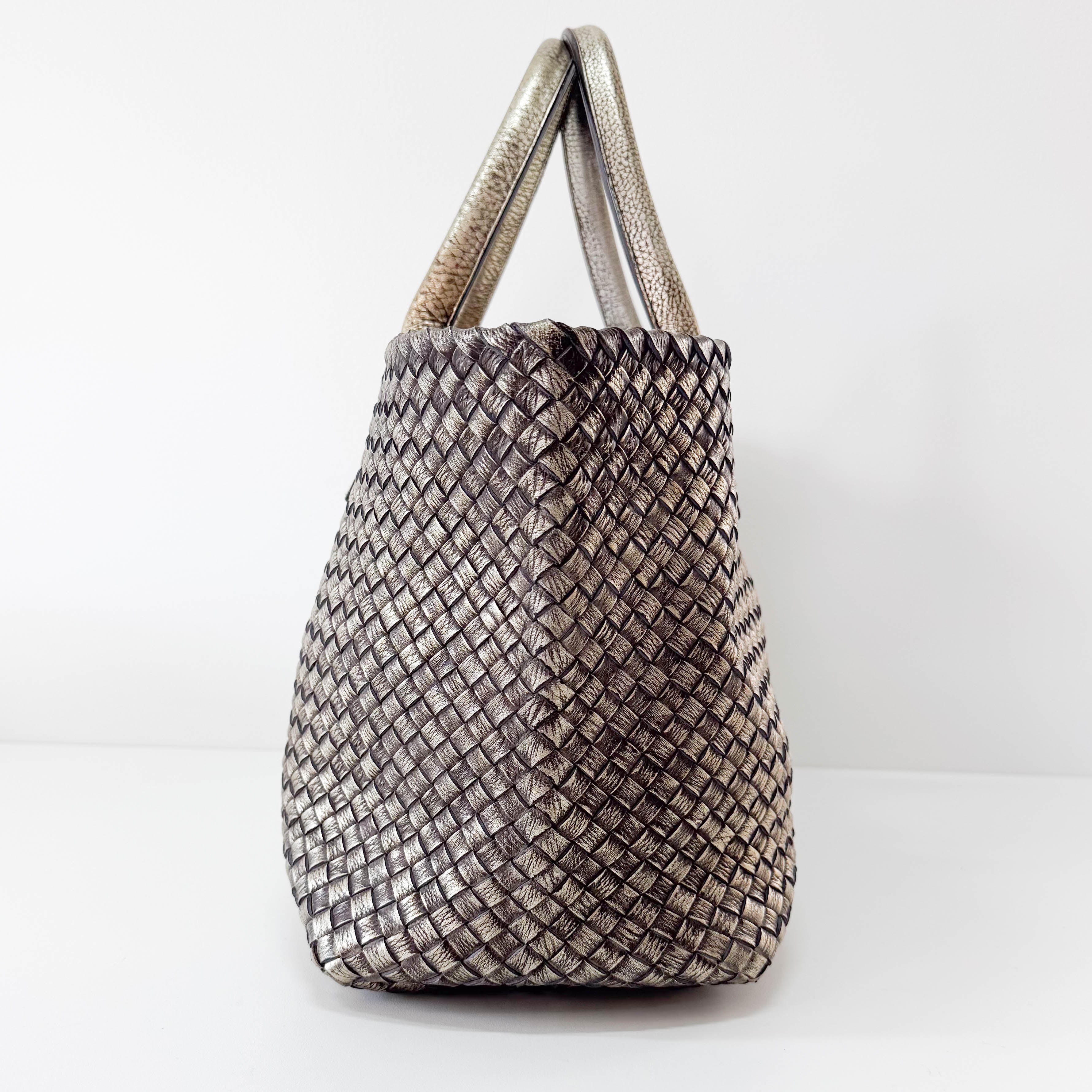 Intrecciato Gold Leather Tote Bag