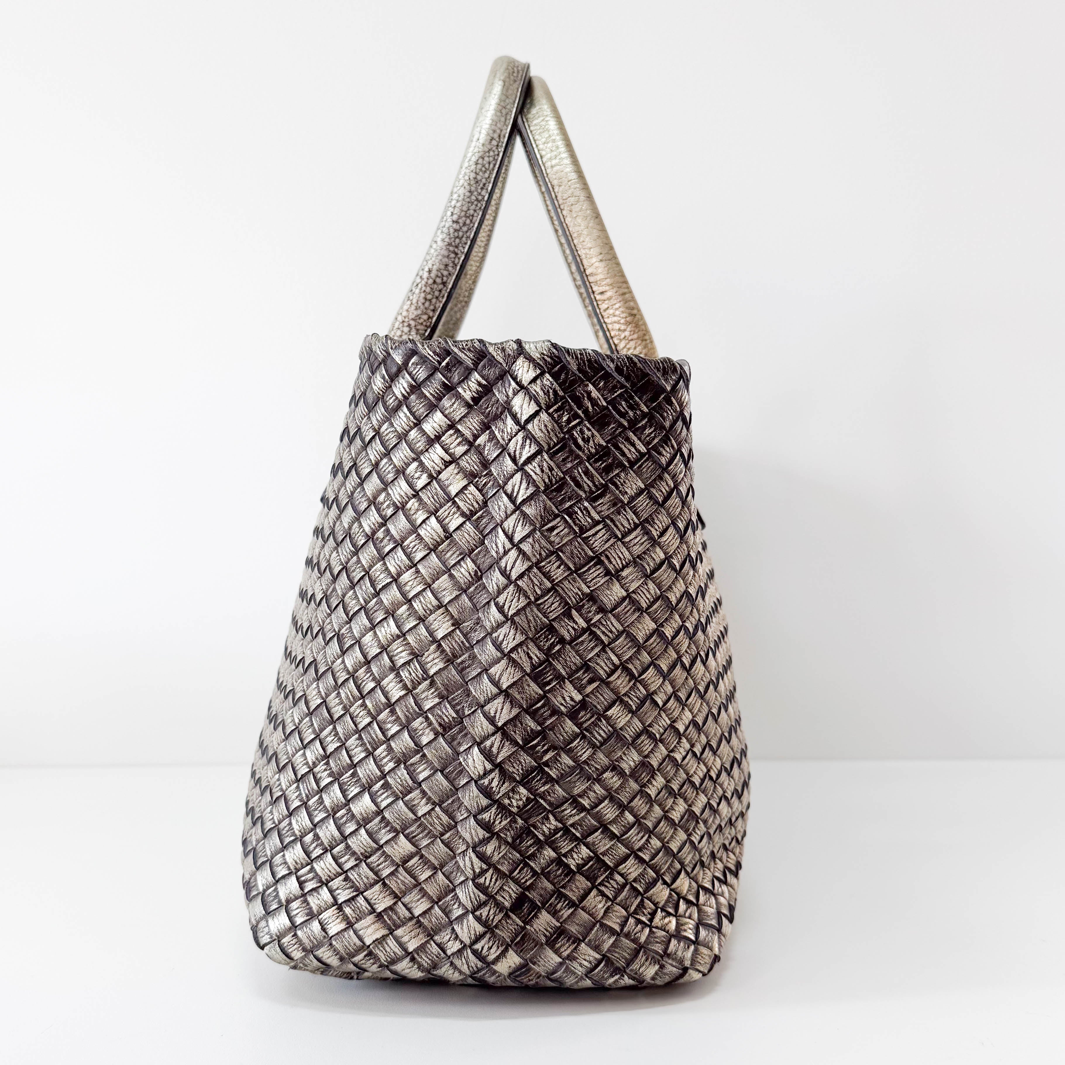 Intrecciato Gold Leather Tote Bag