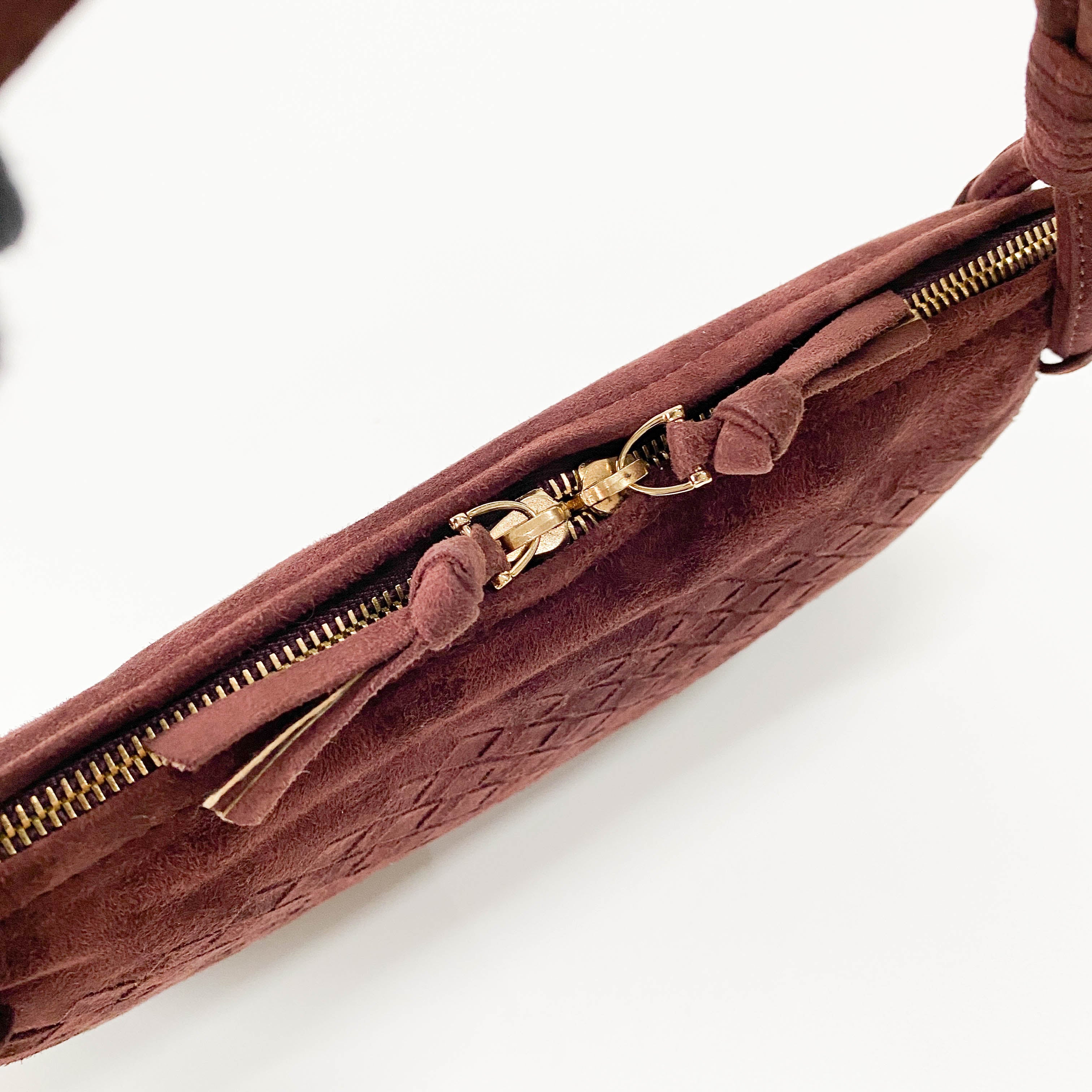 Intrecciato Brown Suede Shoulder Bag