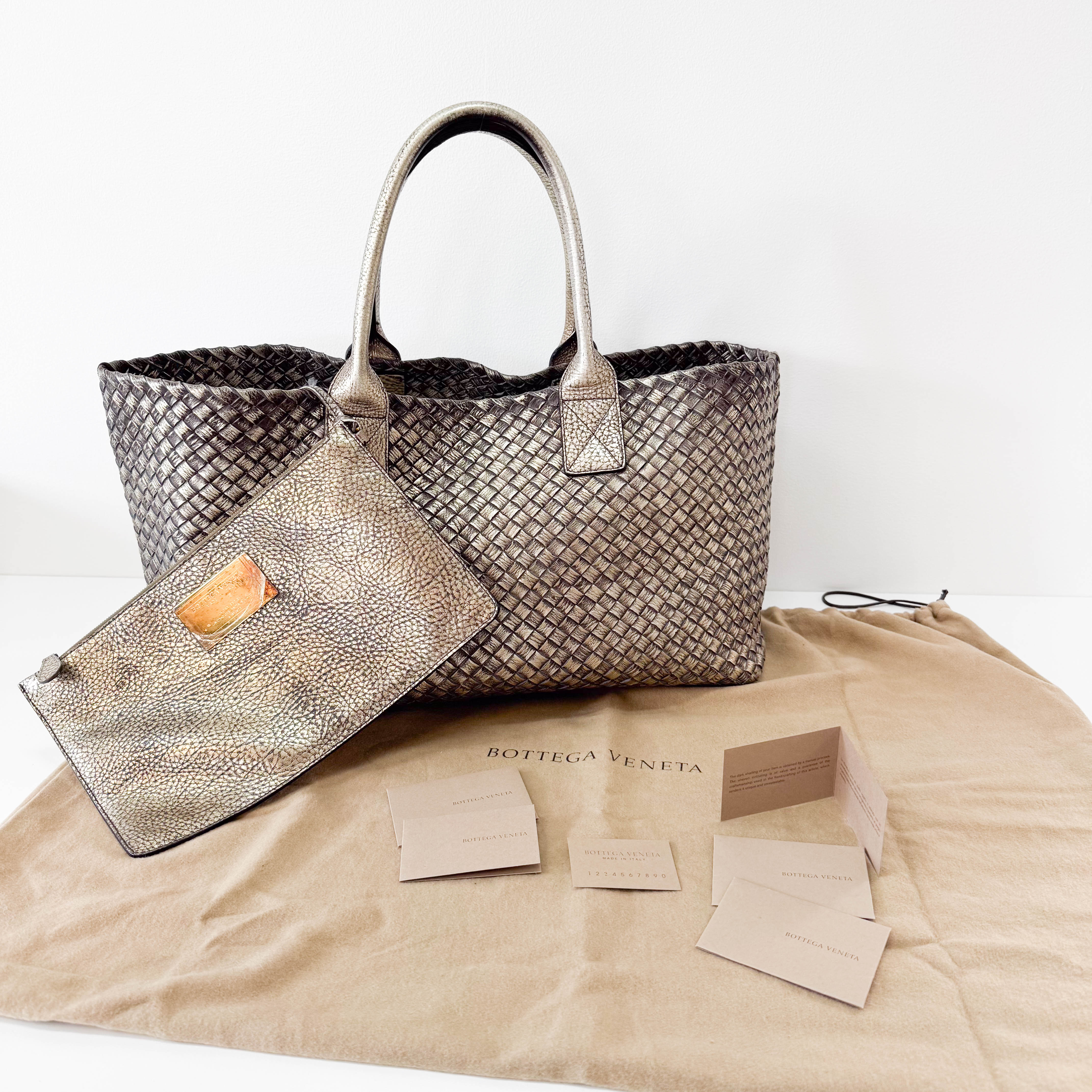 Intrecciato Gold Leather Tote Bag
