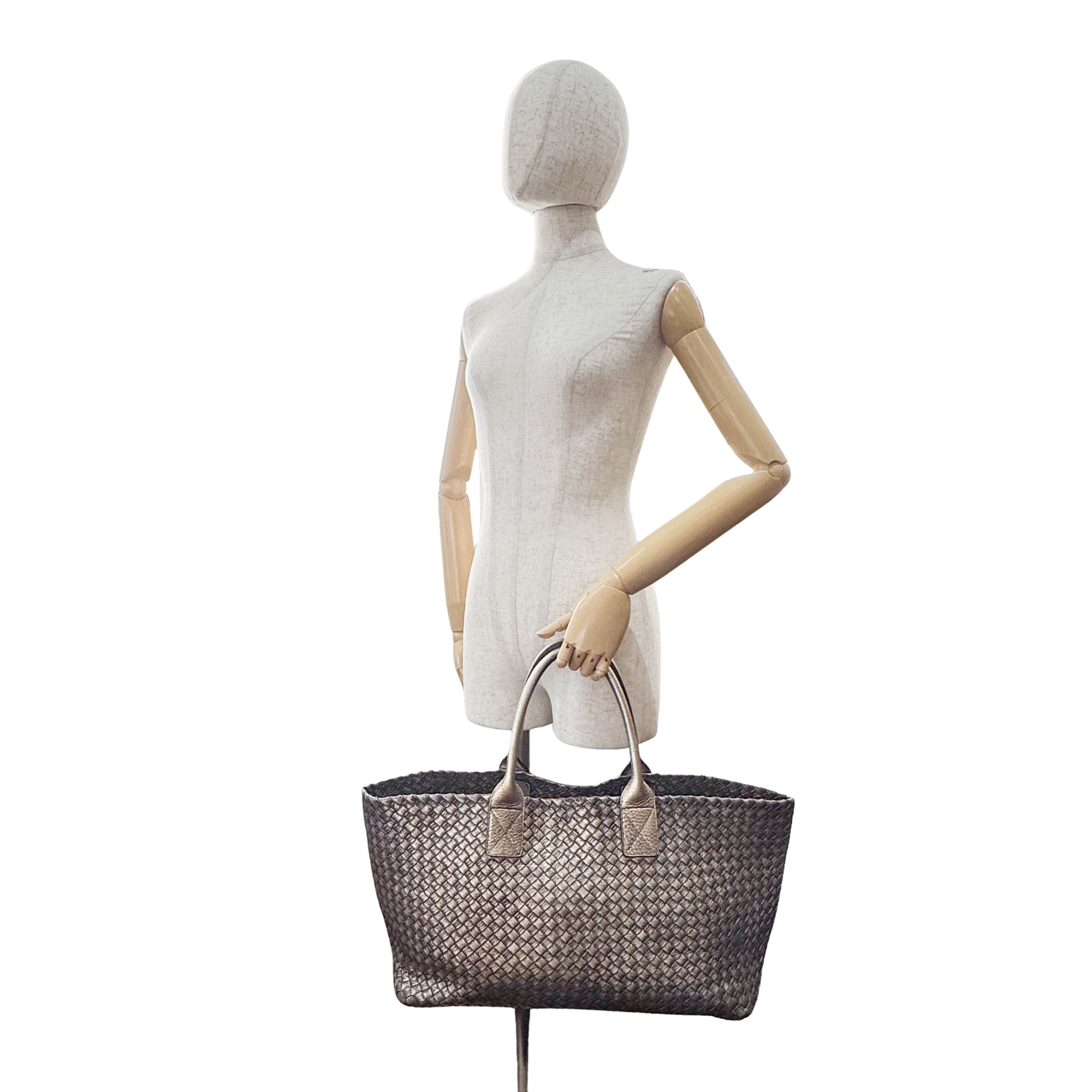 Intrecciato Gold Leather Tote Bag