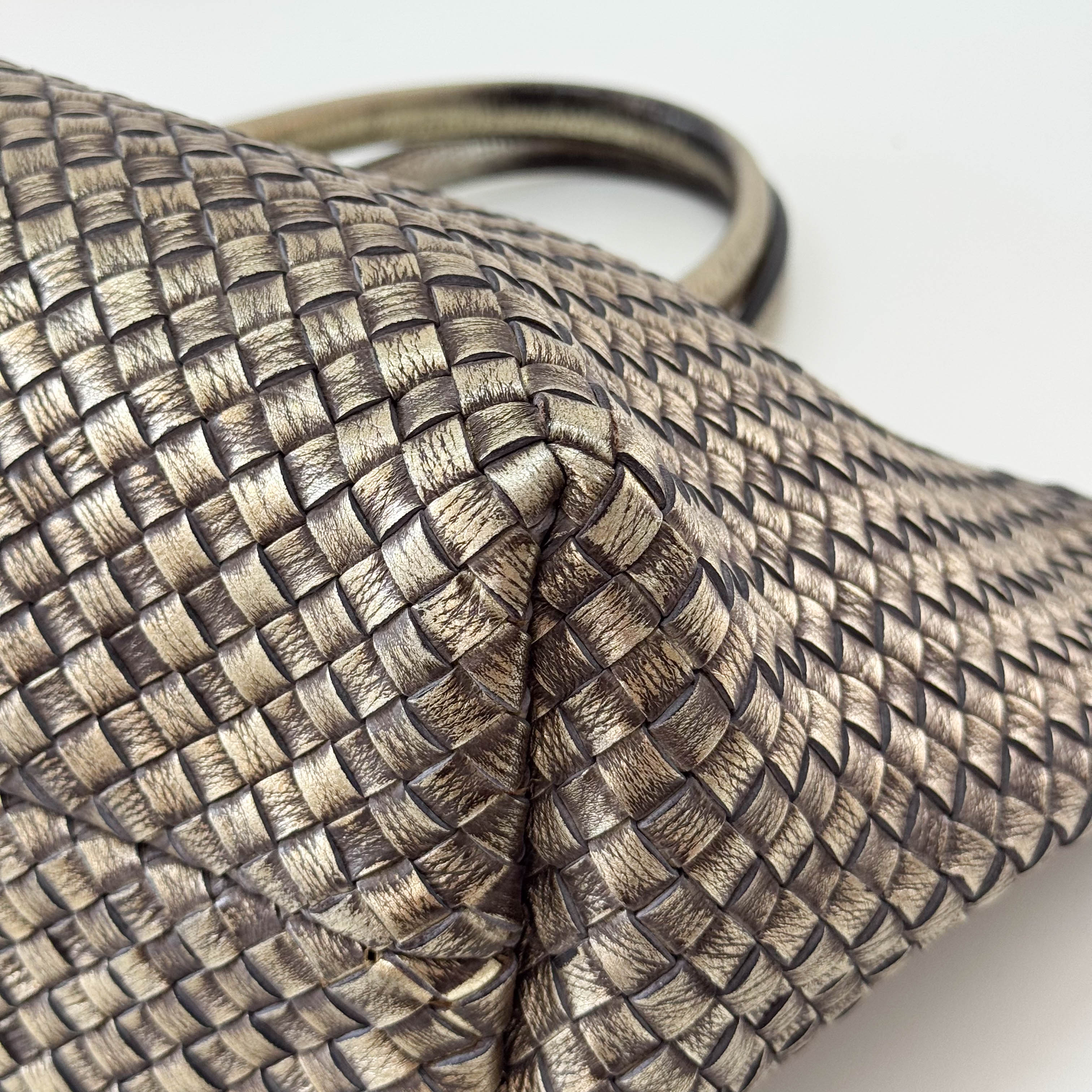 Intrecciato Gold Leather Tote Bag