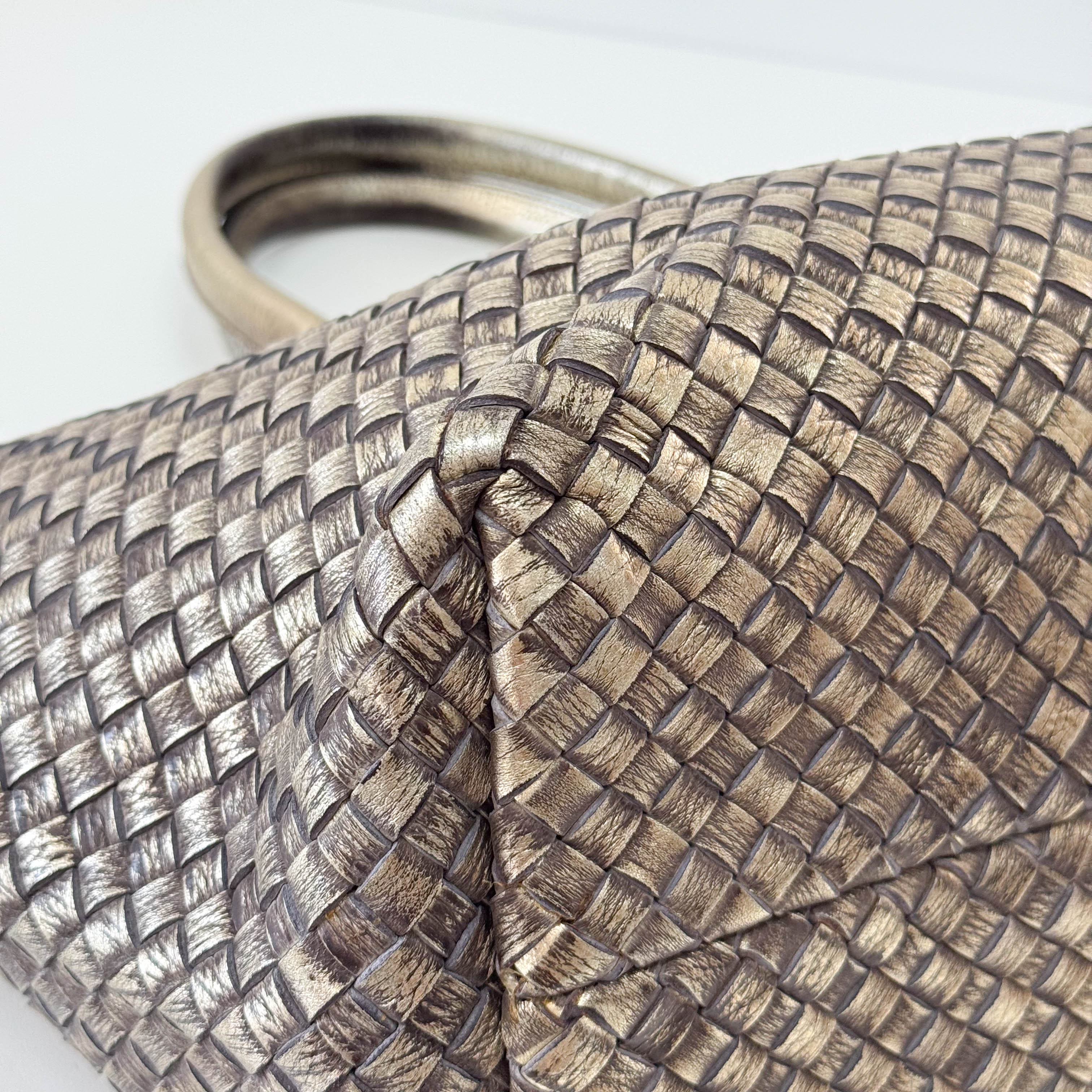 Intrecciato Gold Leather Tote Bag