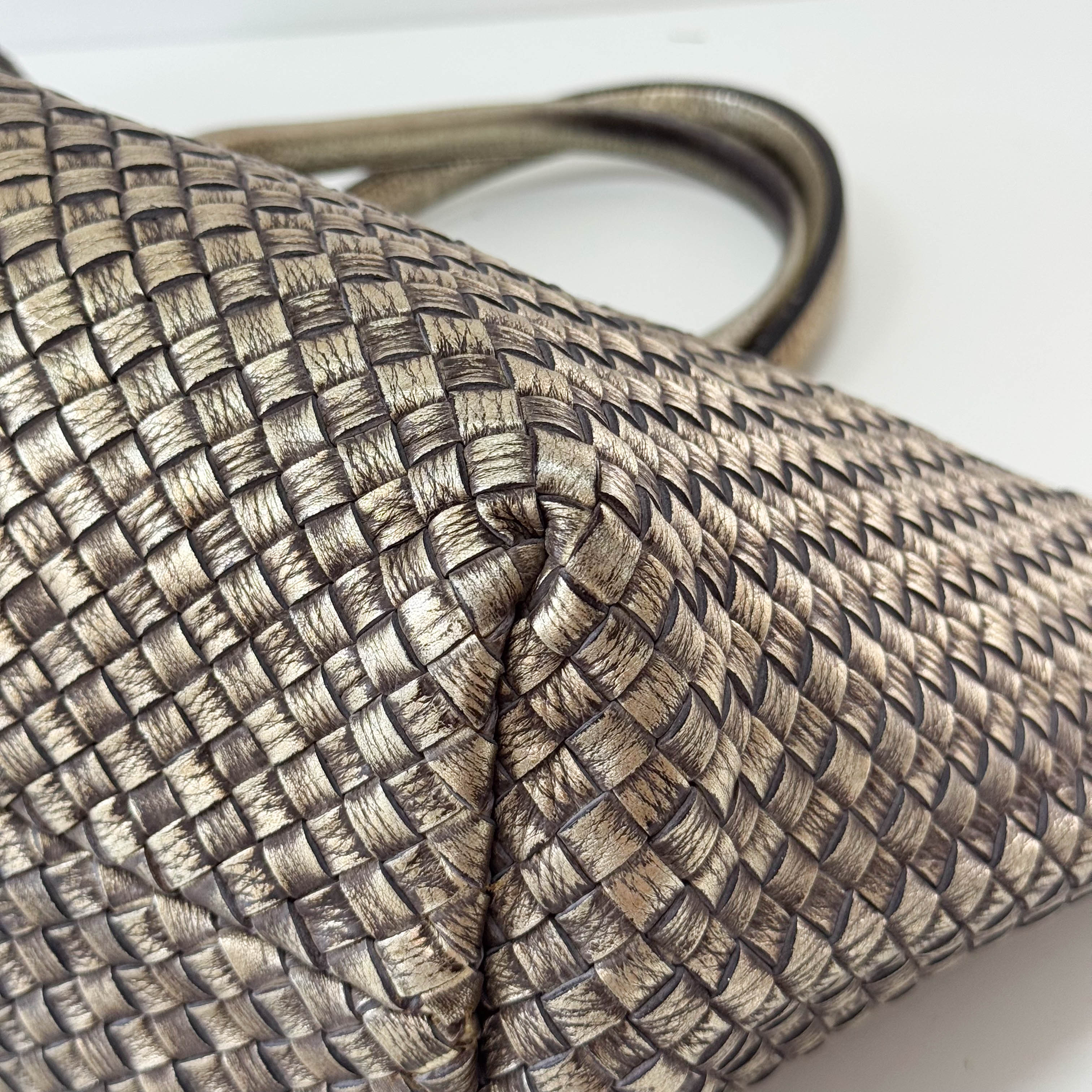 Intrecciato Gold Leather Tote Bag