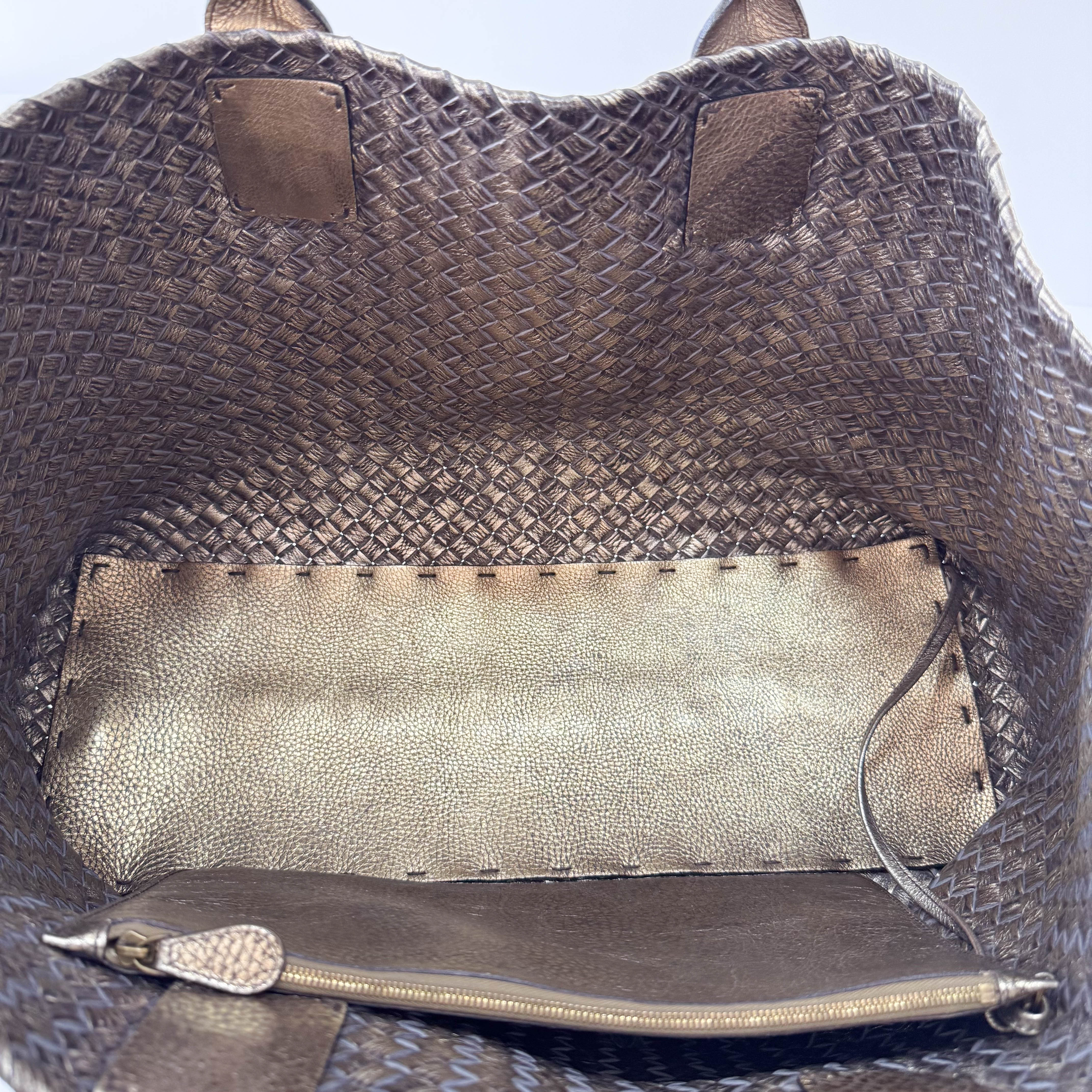 Intrecciato Gold Leather Tote Bag