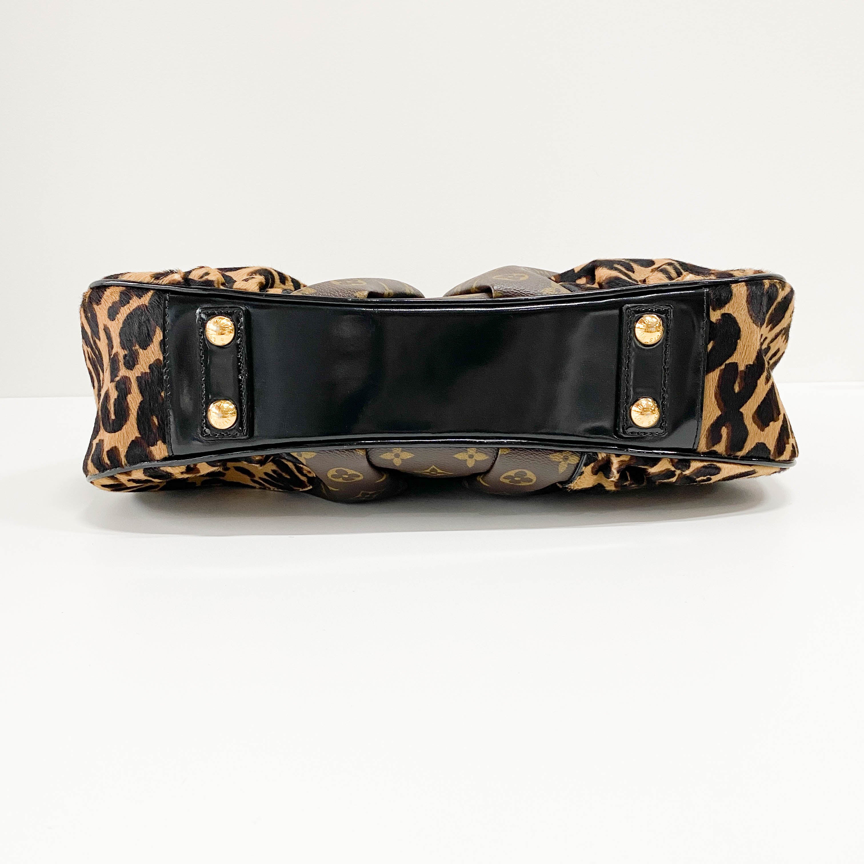 Polly Brown Monogram Pony Hair Leopard Print Shoulder Bag