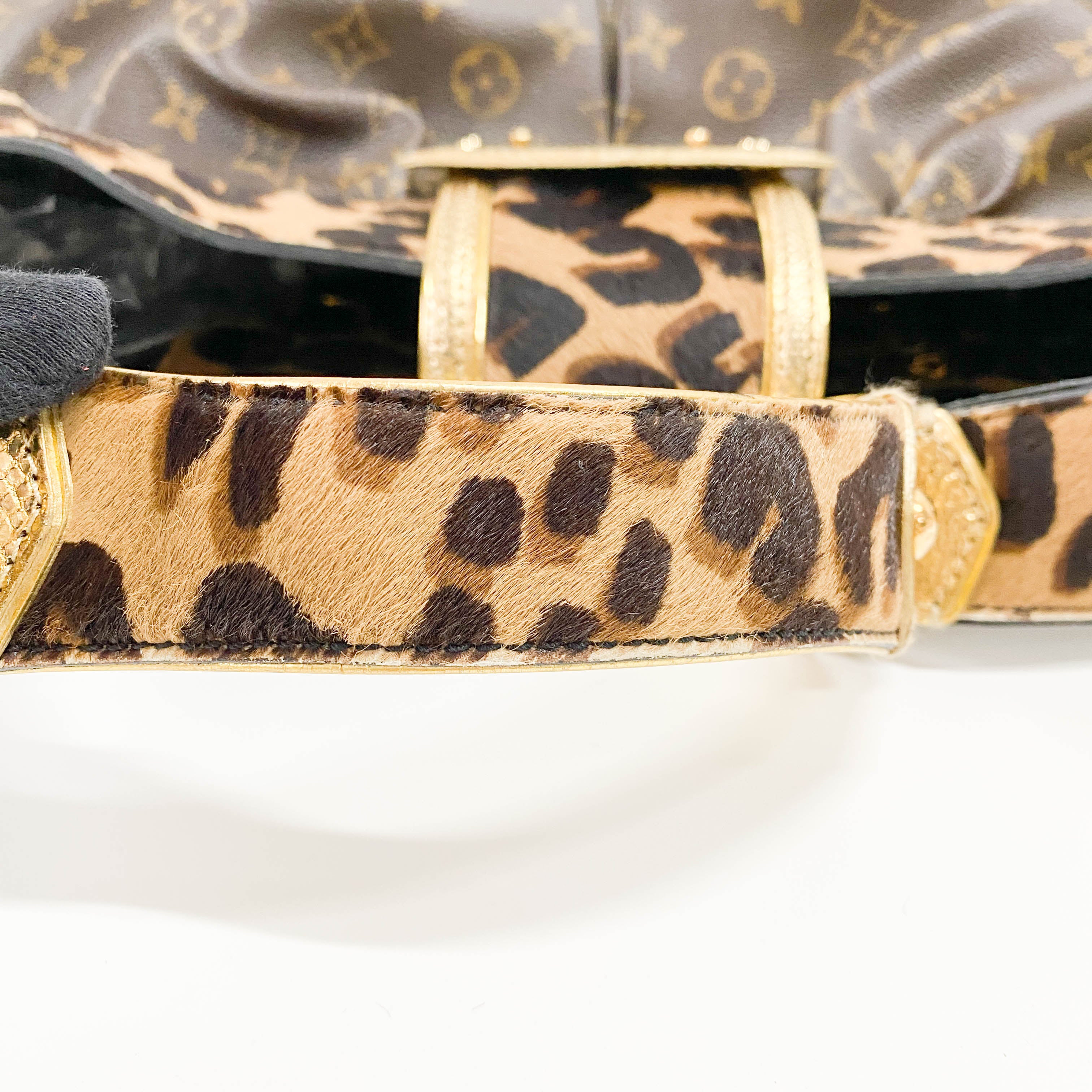 Polly Brown Monogram Pony Hair Leopard Print Shoulder Bag