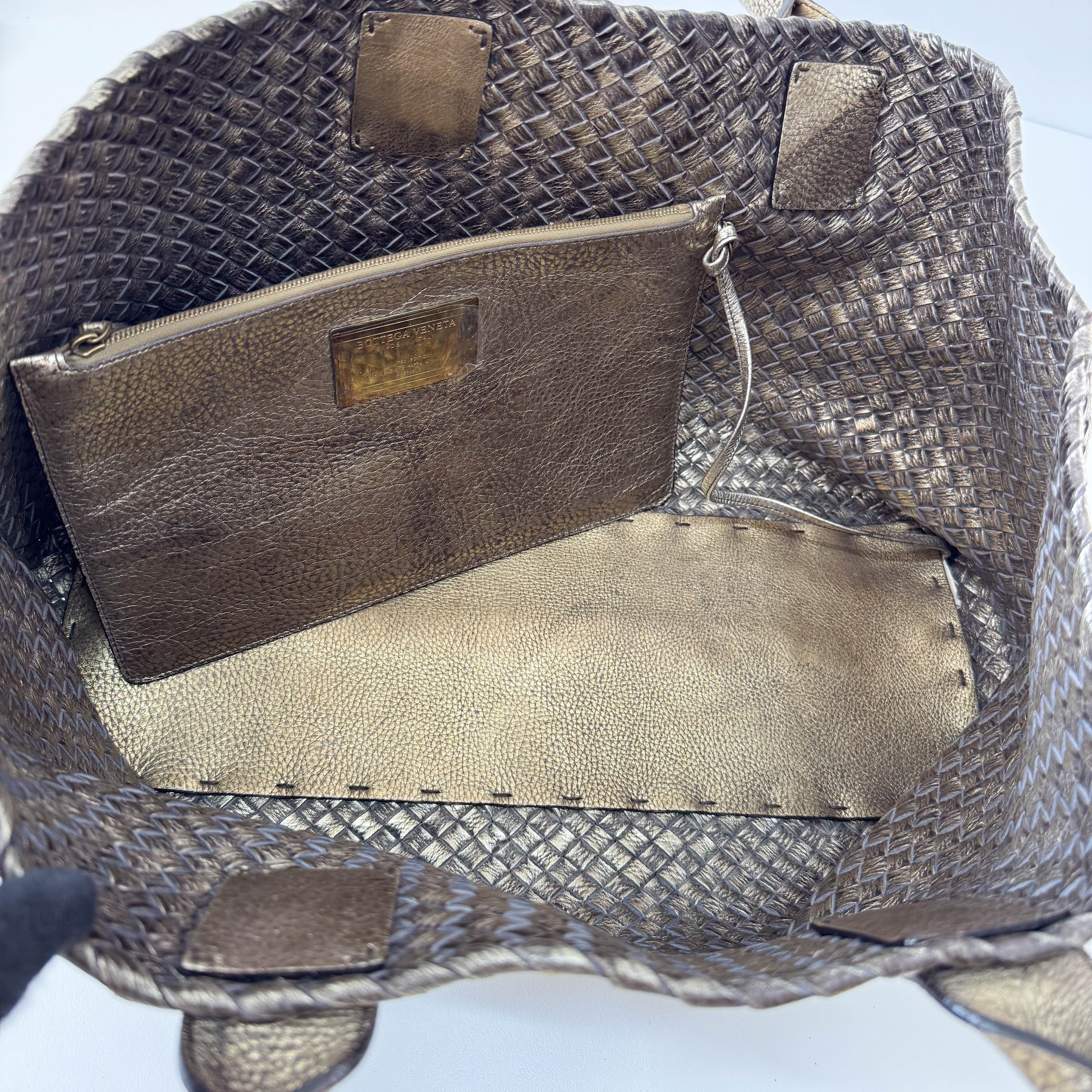 Intrecciato Gold Leather Tote Bag