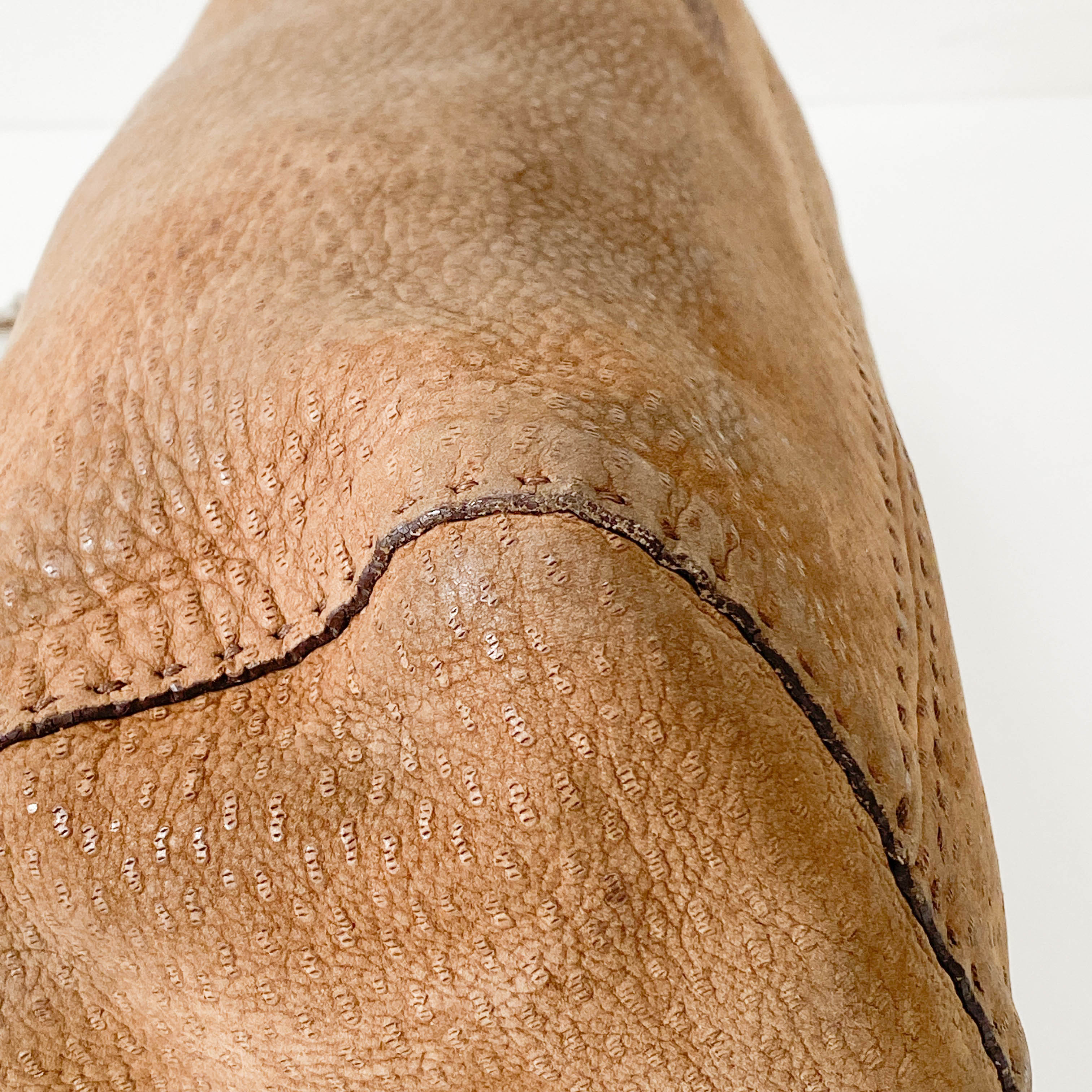 Brown Ostrich Embossed Leather Shoulder Bag