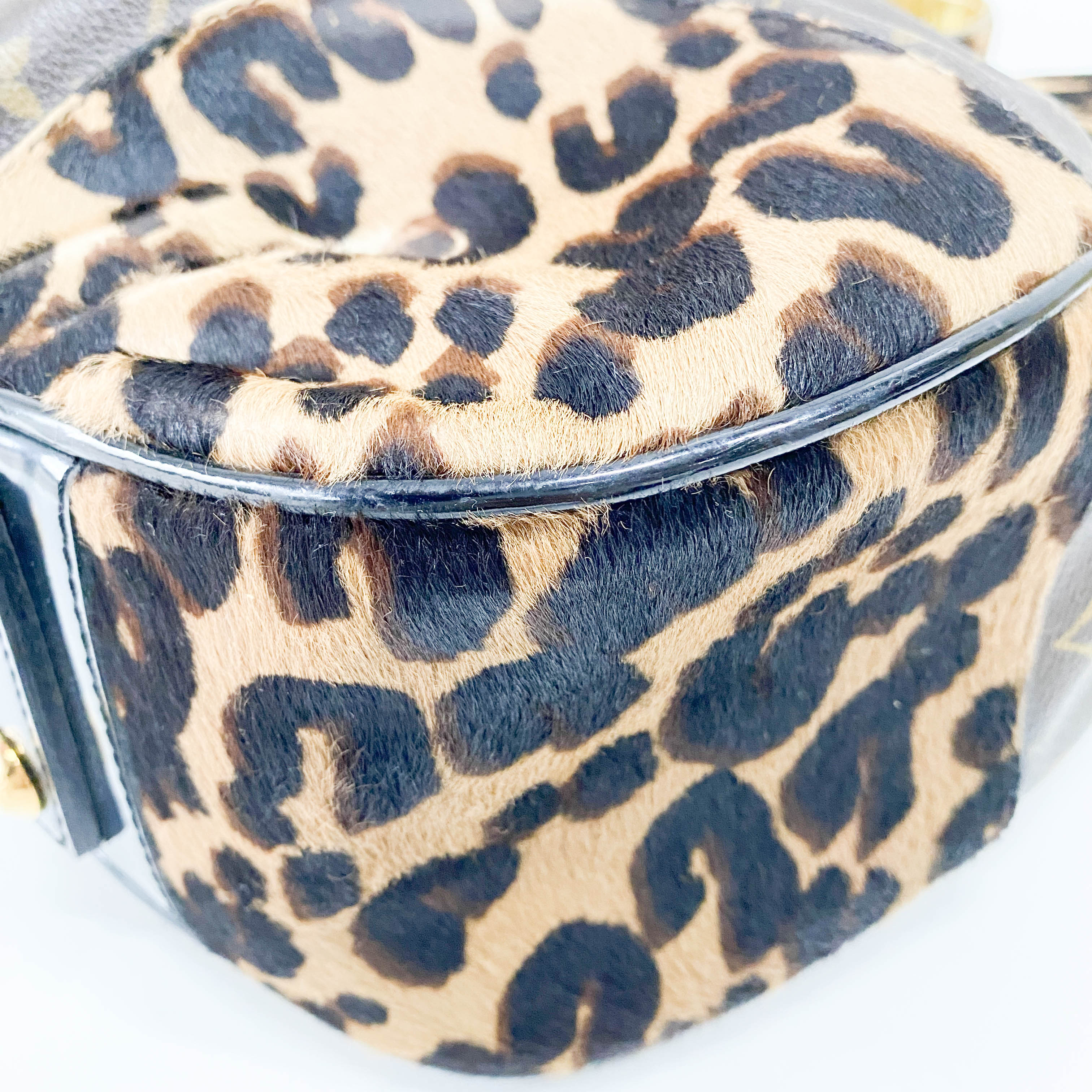 Polly Brown Monogram Pony Hair Leopard Print Shoulder Bag