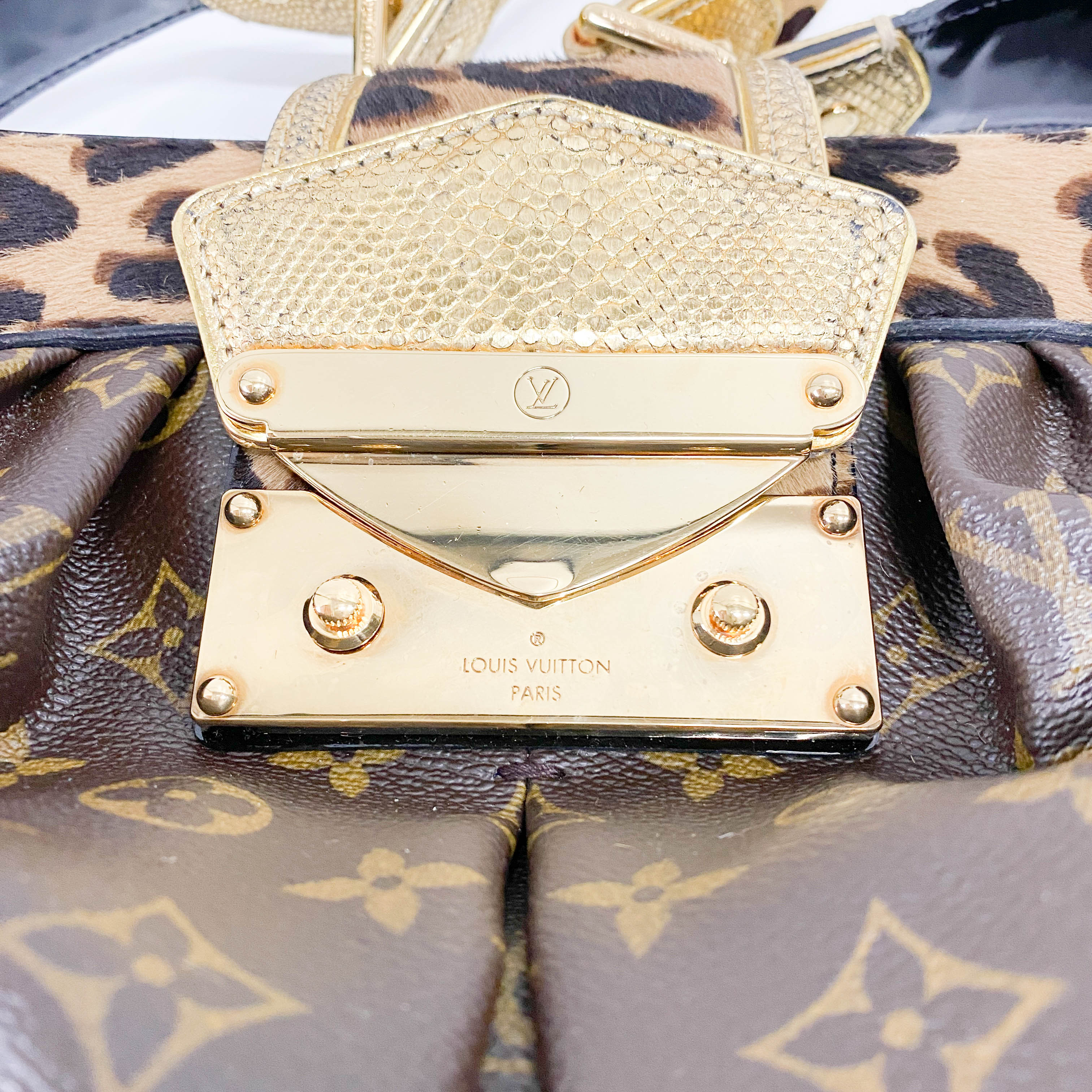 Polly Brown Monogram Pony Hair Leopard Print Shoulder Bag