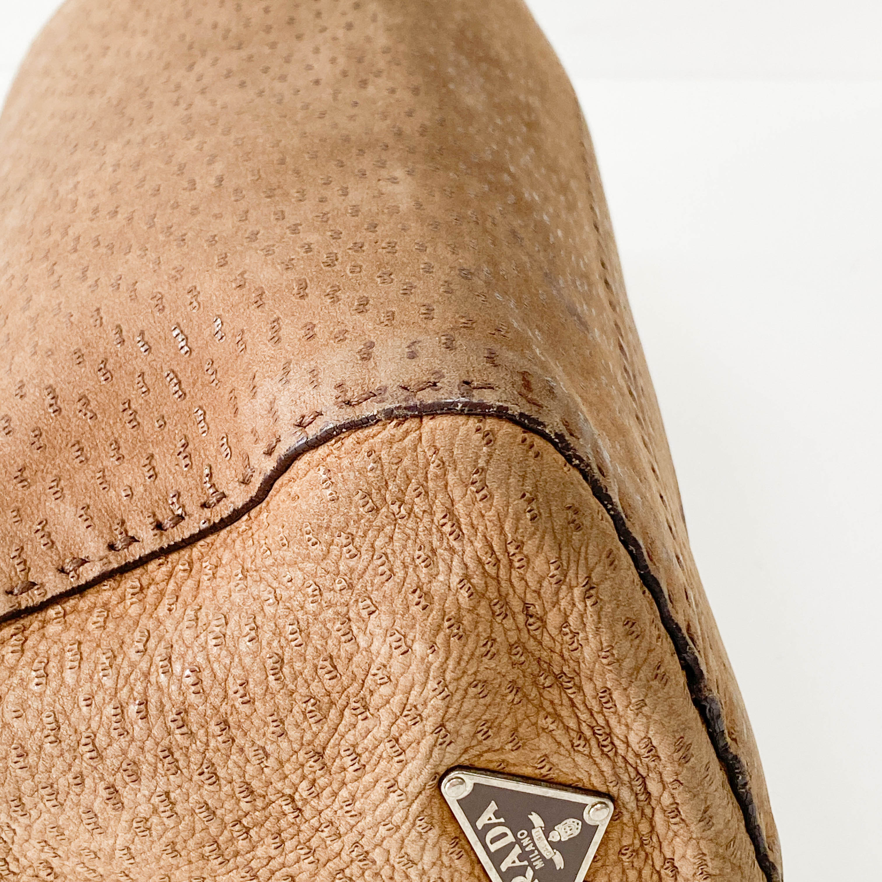 Brown Ostrich Embossed Leather Shoulder Bag