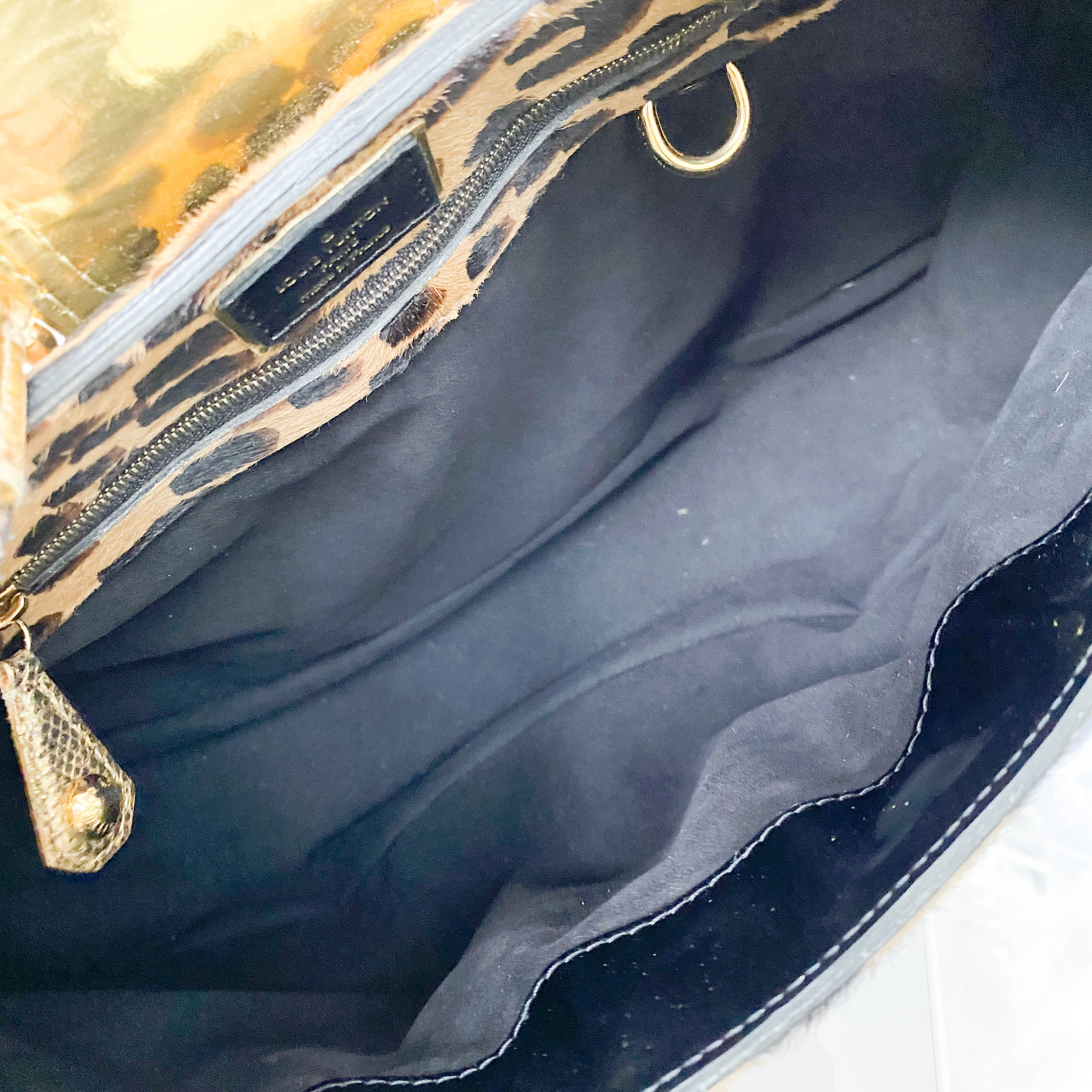 Polly Brown Monogram Pony Hair Leopard Print Shoulder Bag