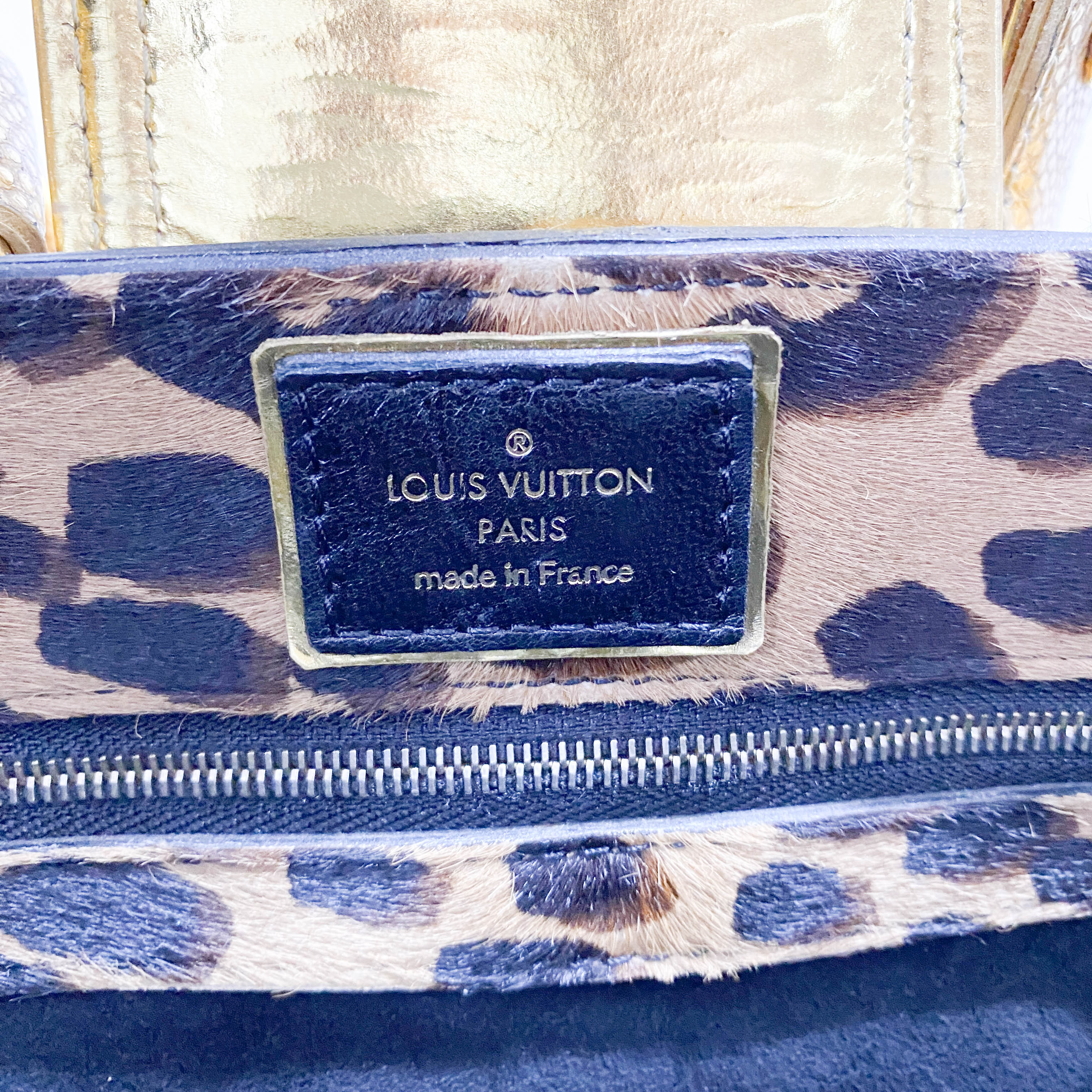 Polly Brown Monogram Pony Hair Leopard Print Shoulder Bag