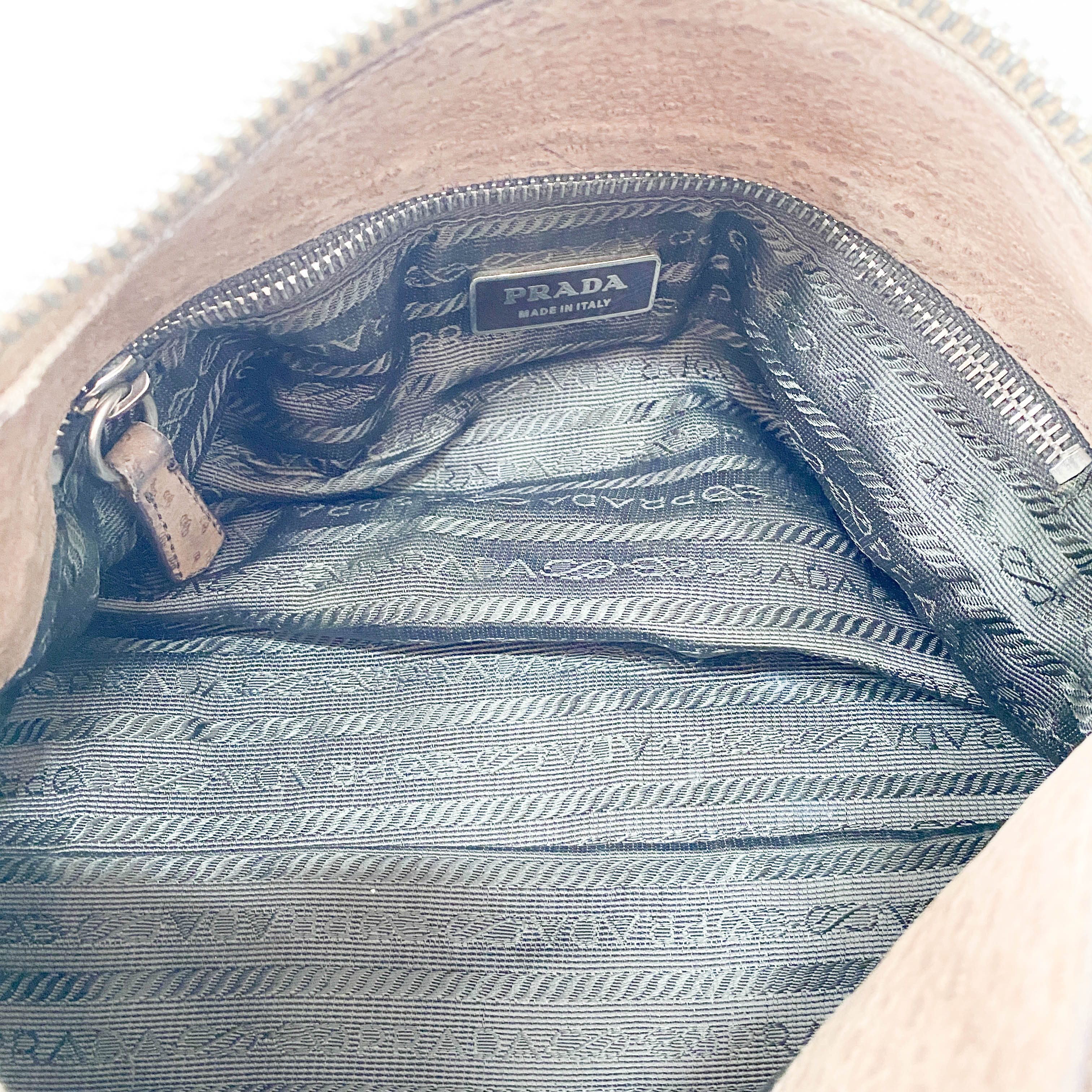 Brown Ostrich Embossed Leather Shoulder Bag