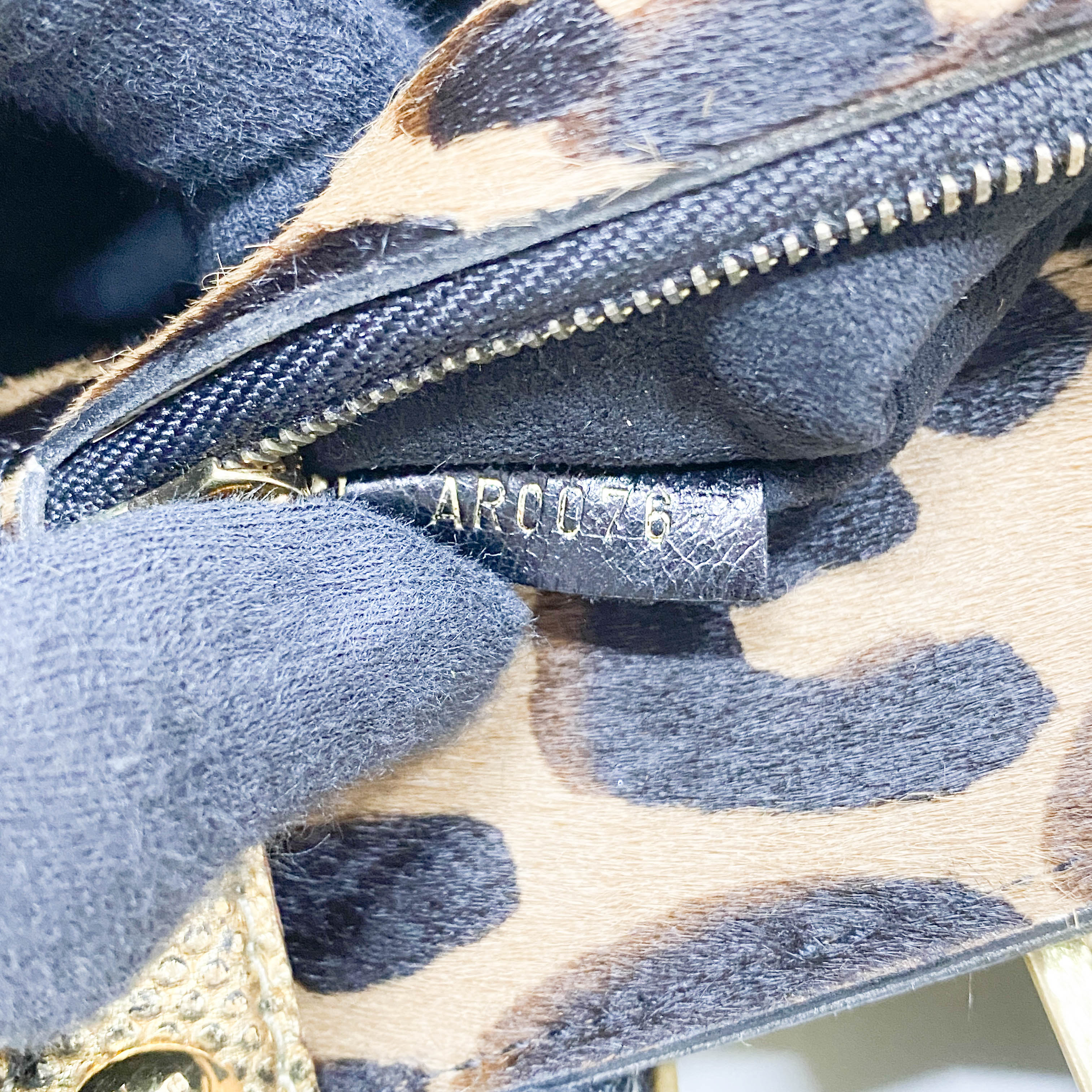 Polly Brown Monogram Pony Hair Leopard Print Shoulder Bag